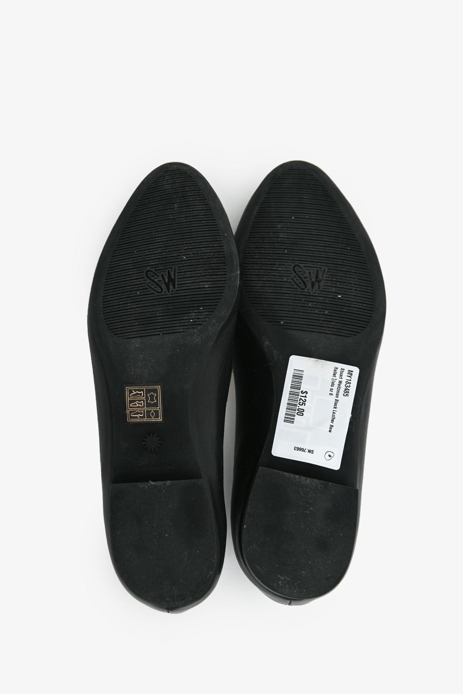 Stuart Weitzman Black Leather Bow Ballet Flats Size 6