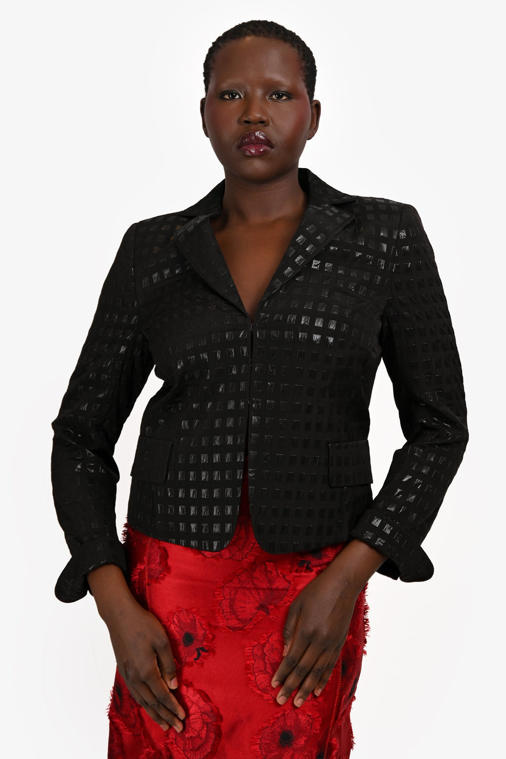 Akris Punto Black Metallic Flap Pocket Blazer Size 10