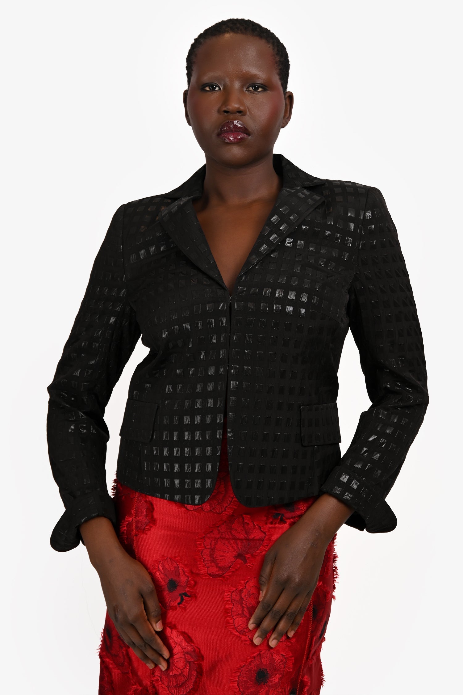 Akris Punto Black Metallic Flap Pocket Blazer Size 10