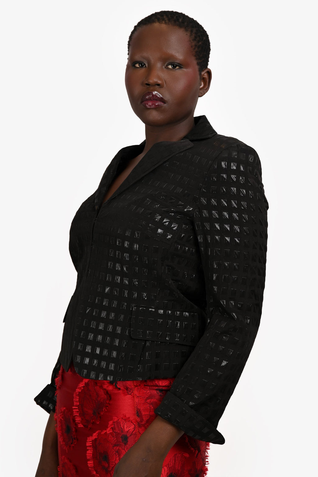 Akris Punto Black Metallic Flap Pocket Blazer Size 10