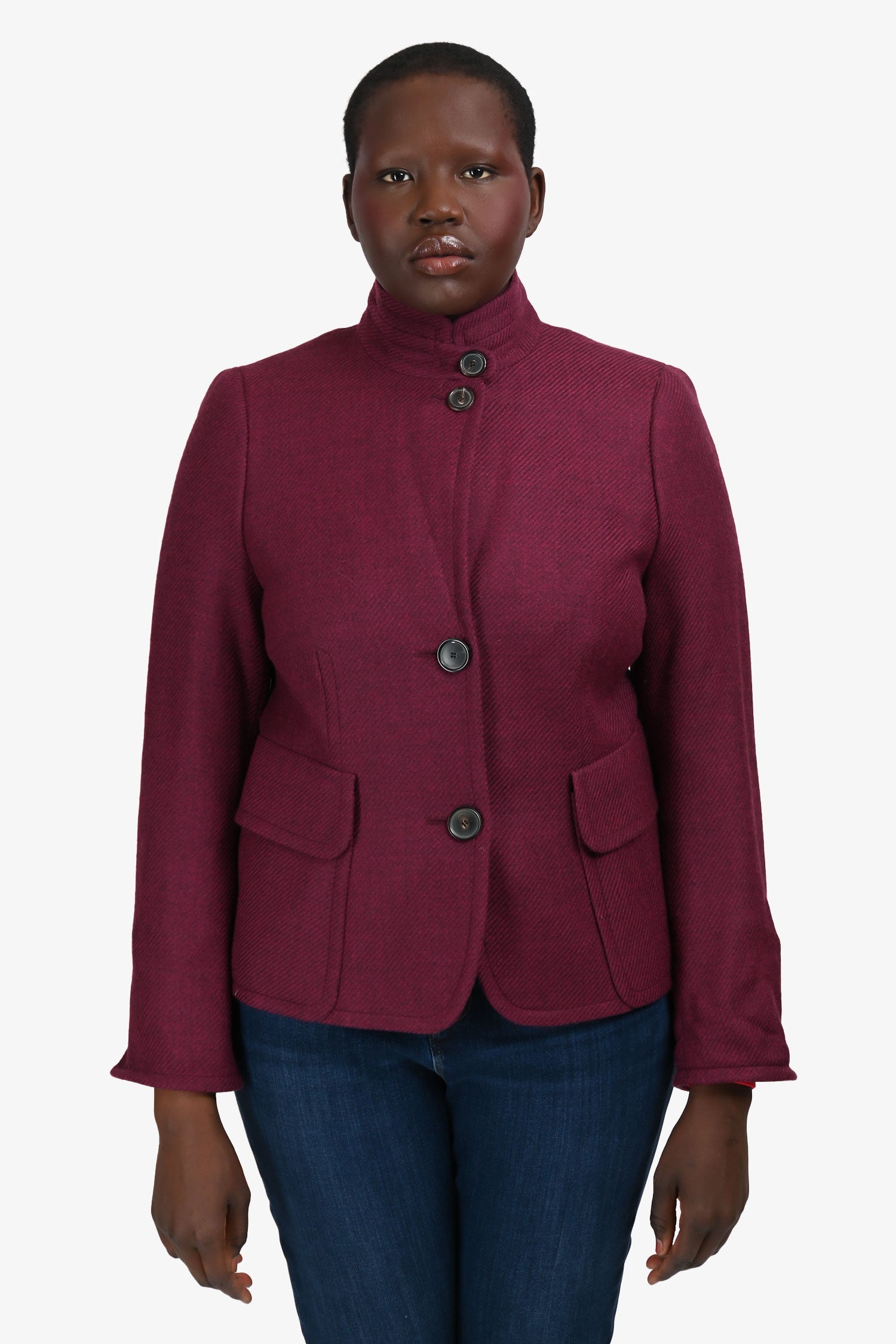 Akris Punto Plum Wool Mock Neck Jacket Size 14
