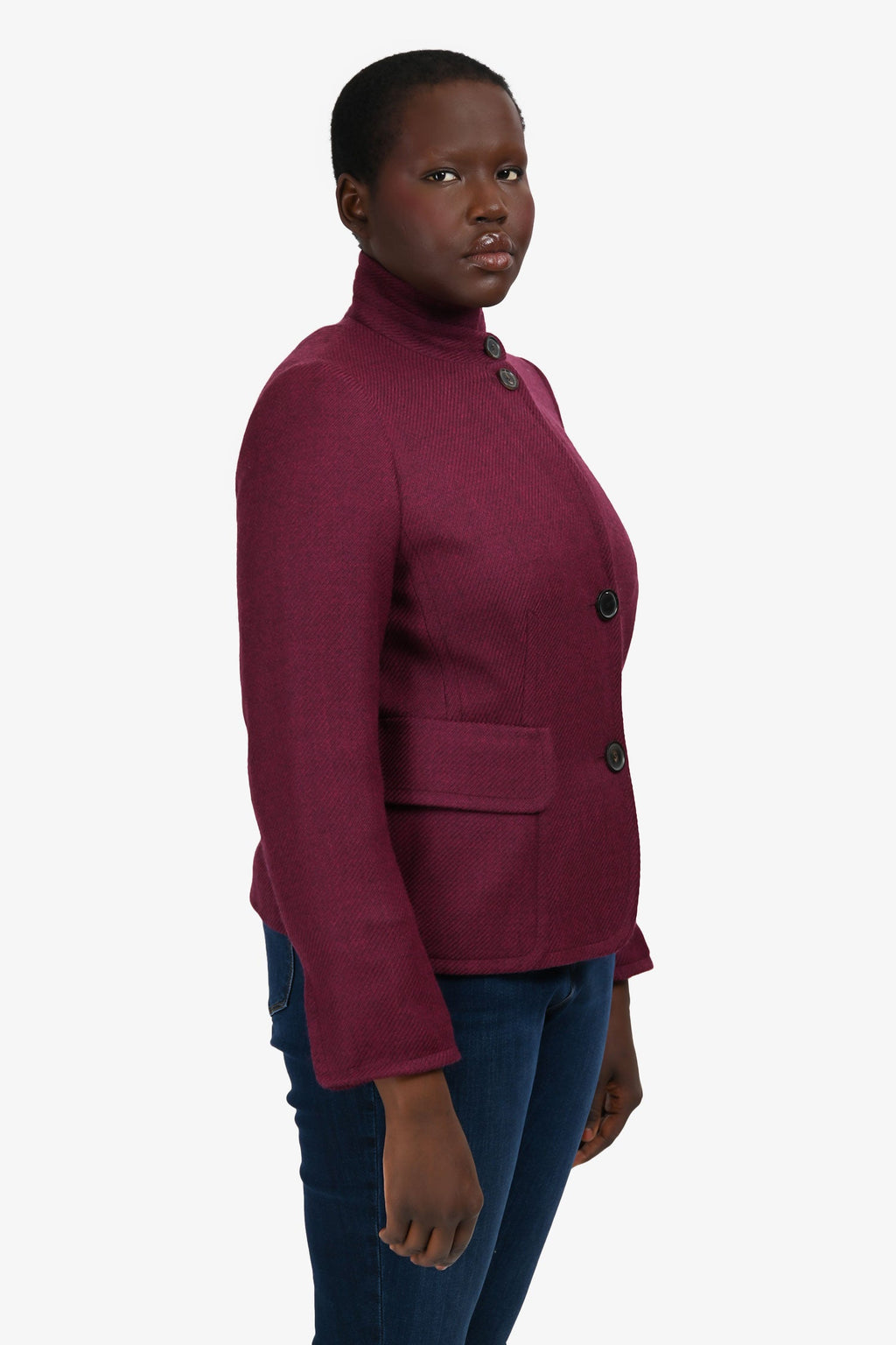 Akris Punto Plum Wool Mock Neck Jacket Size 14