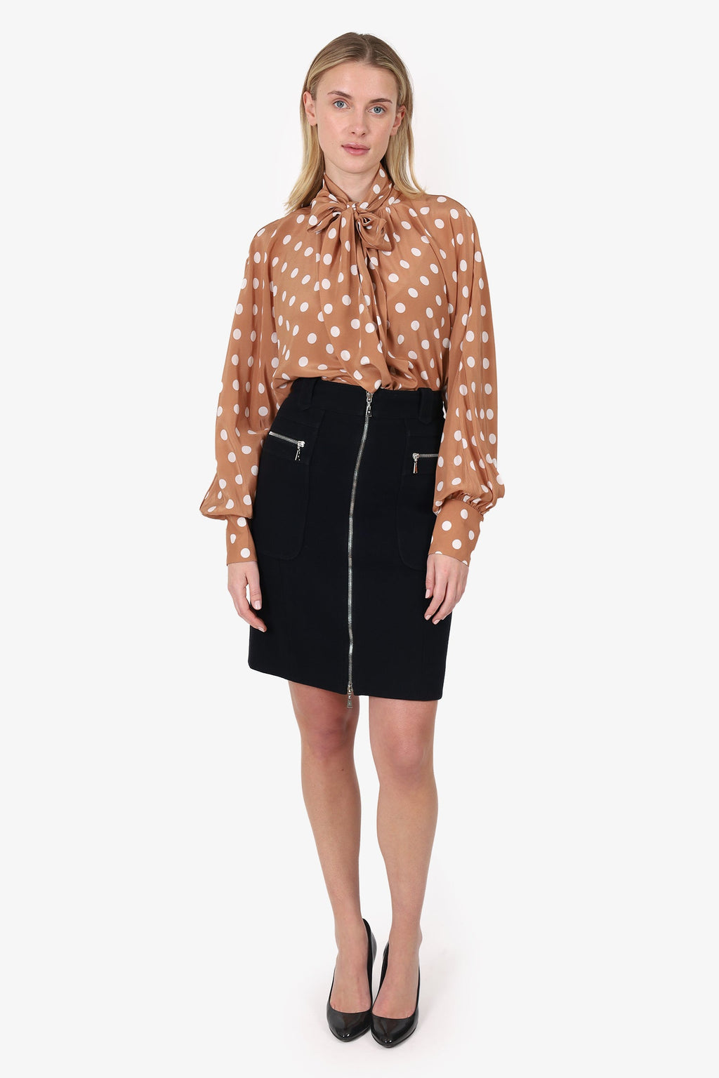 Louis Vuitton Black Wool Zip Detail Pencil Skirt Size 38