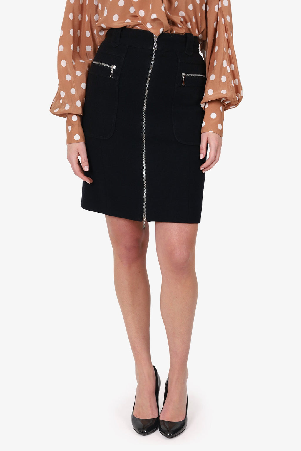 Louis Vuitton Black Wool Zip Detail Pencil Skirt Size 38