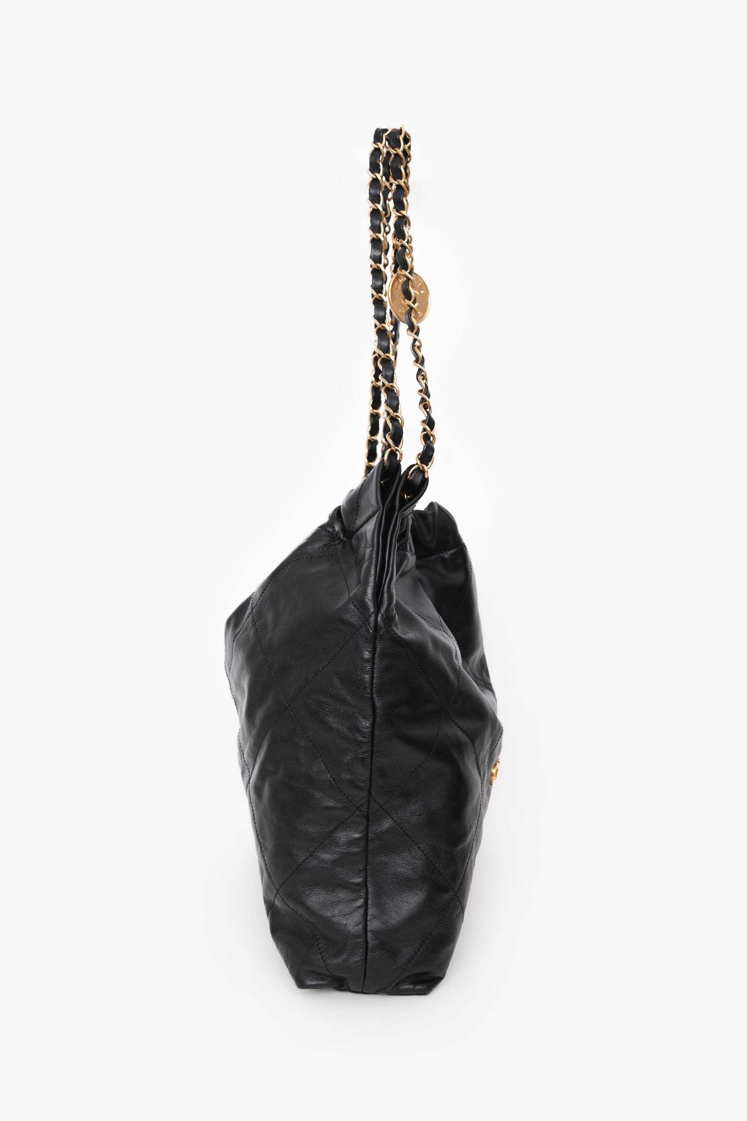 Pre-Loved Chanel™ Black Lambskin Leather 22 Small Hobo Shoulder Bag GHW