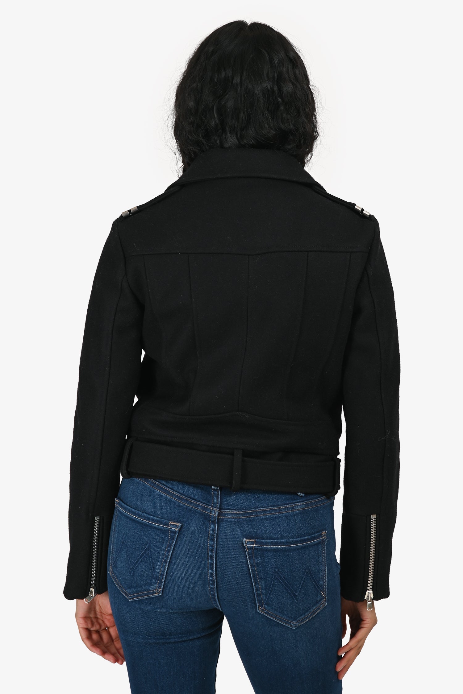 The Kooples Black Wool Biker Jacket Size M