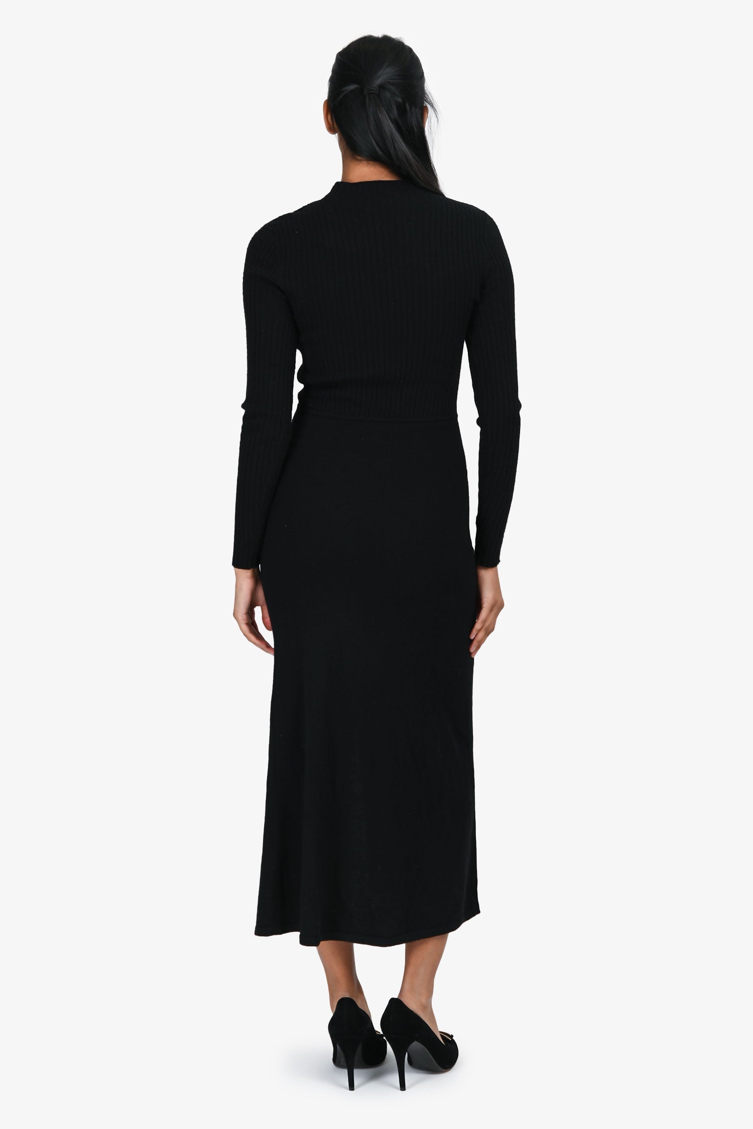 Sandro Black Wool 'Fabre Ruched' Leg Slit Midi Dress Size 34