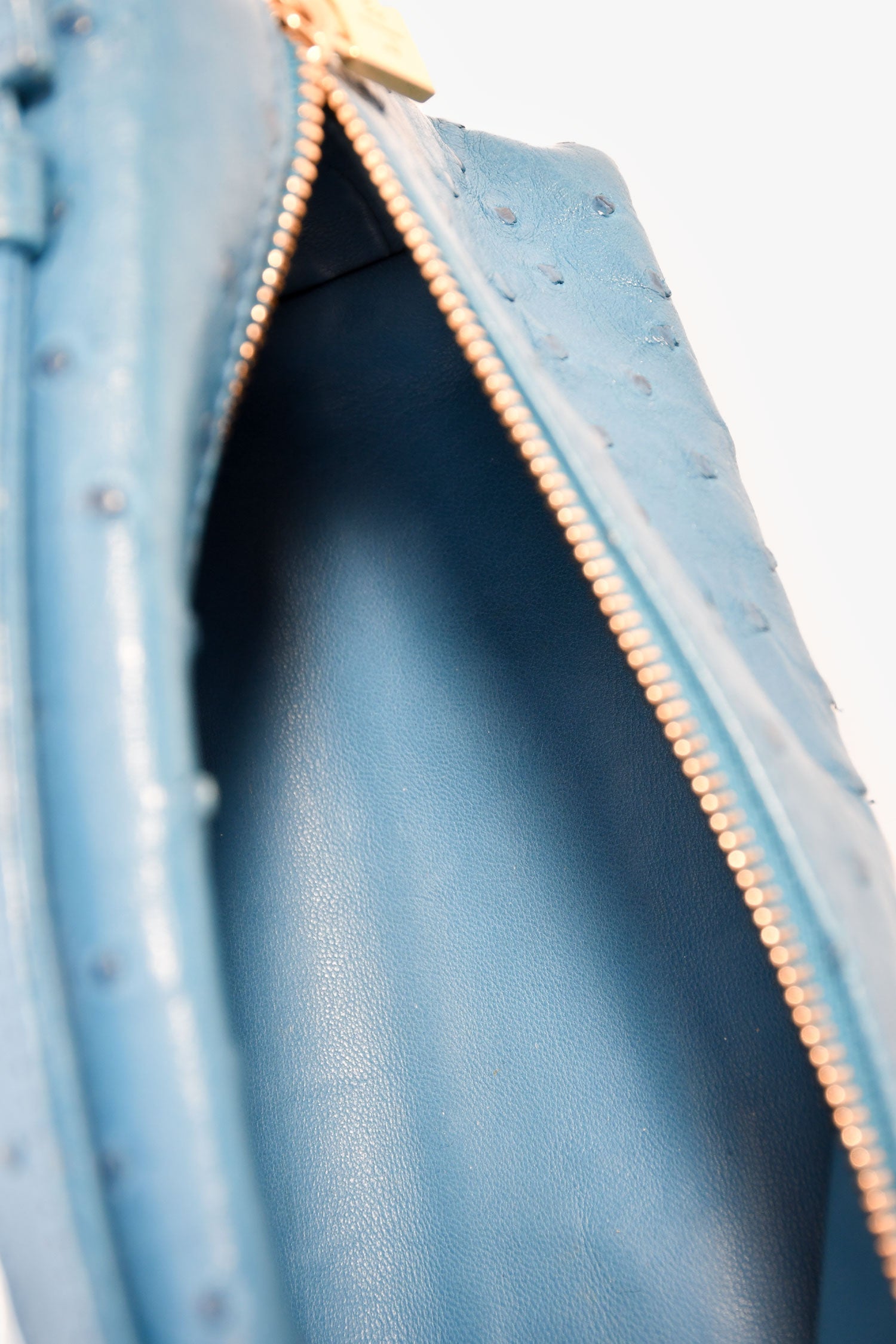 Loro Piana Blue Ostrich Leather L19 Top Handle Bag
