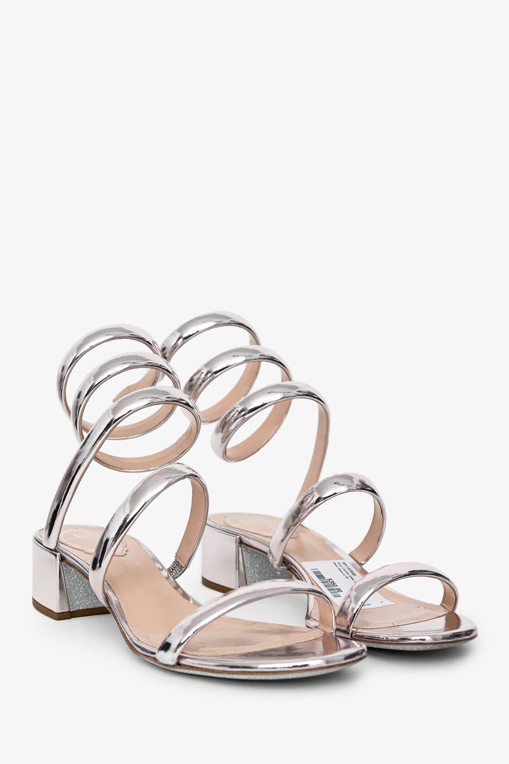 Rene Caovilla Silver Leather Gladiator Block Heels Size 38