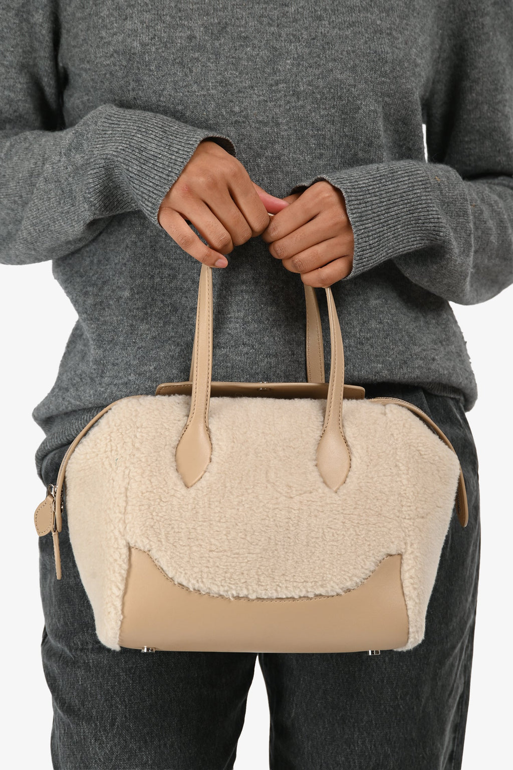 Loro Piana Cream/Beige 'Cashfur' Sesia Happy Day Micro Tote with Strap