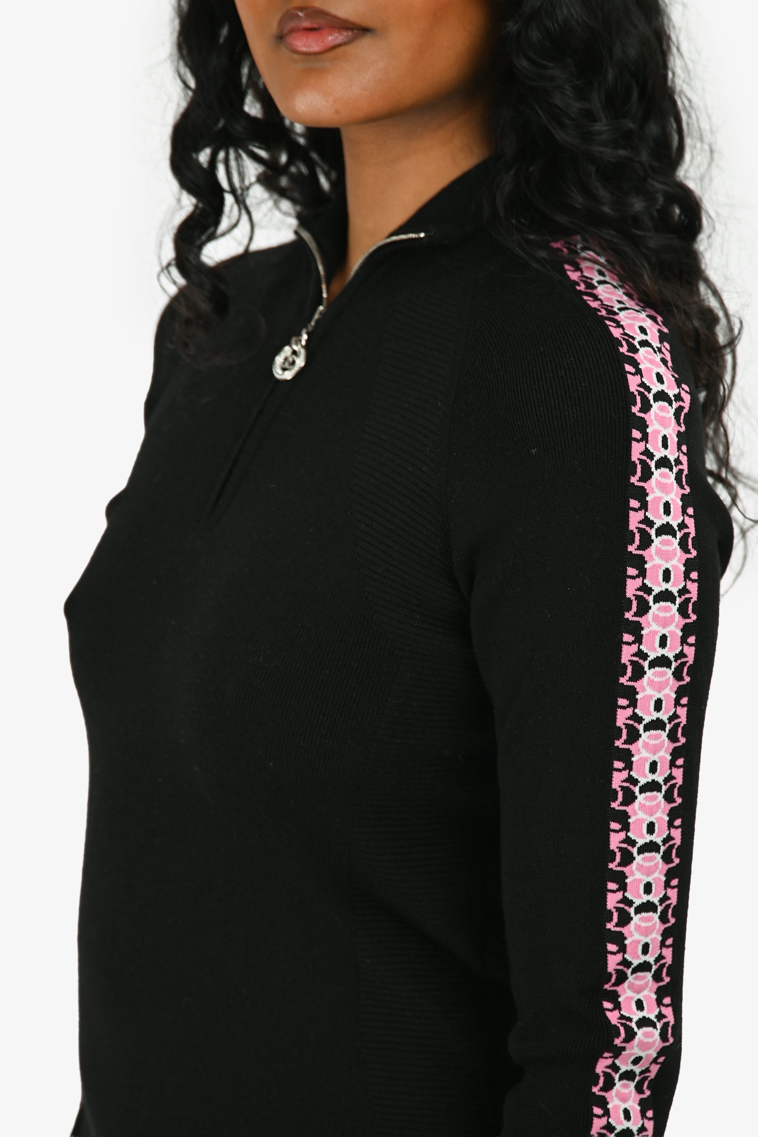 Pre-Loved Chanel™ Black Wool Blend Knit Quarter Zip Logo Long Sleeve Dress Size 36