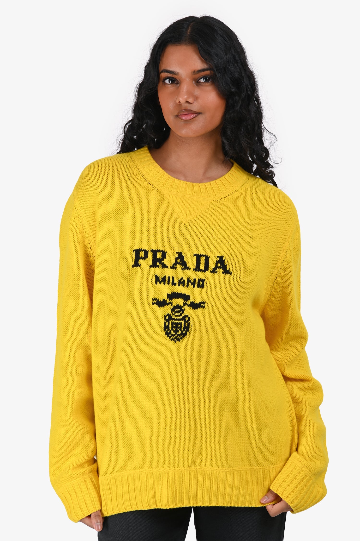 Prada Yellow Wool/Cashmere Logo Sweater Size 42