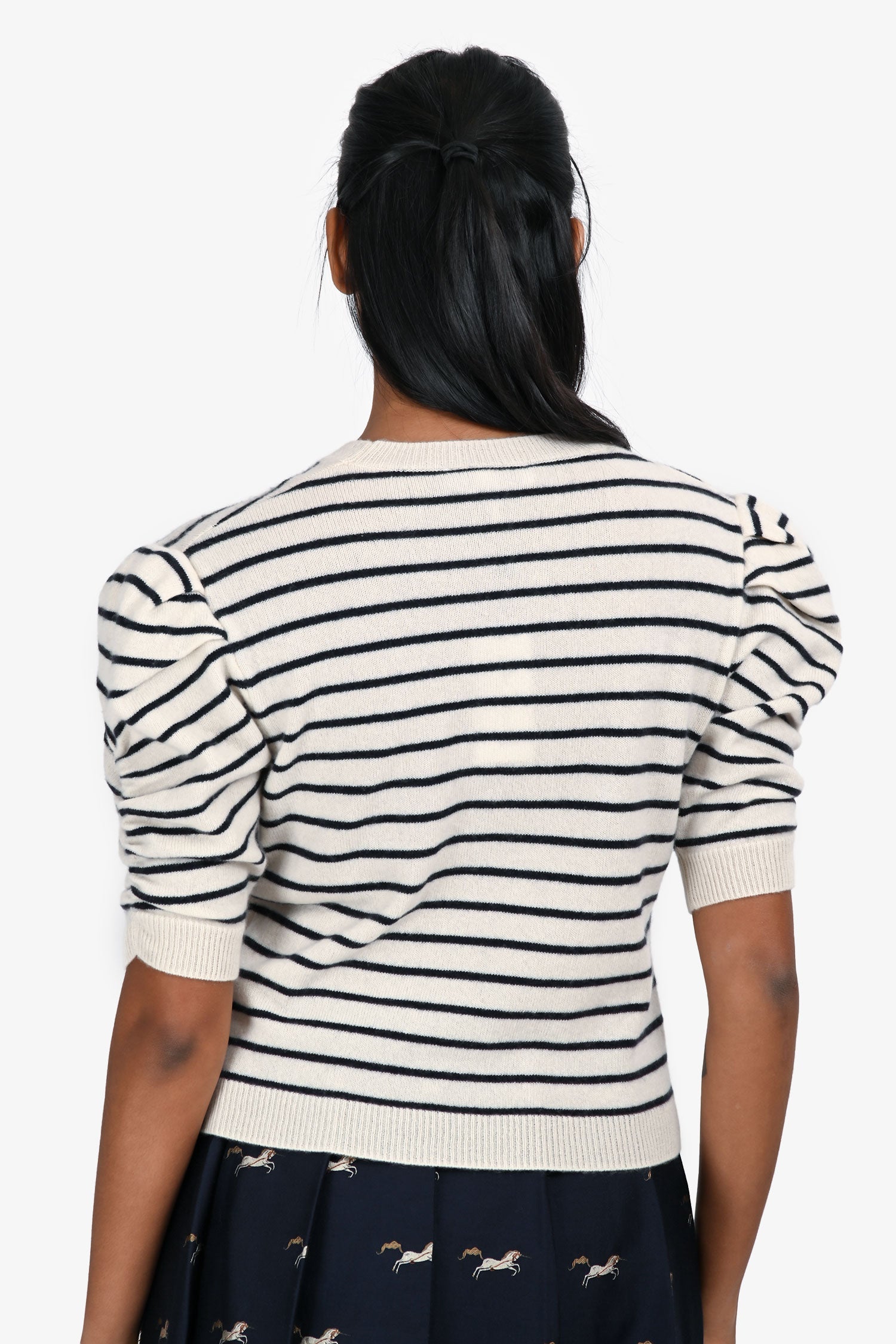 Frame White Navy Stripe Cashmere Short Sleeve Top Size S