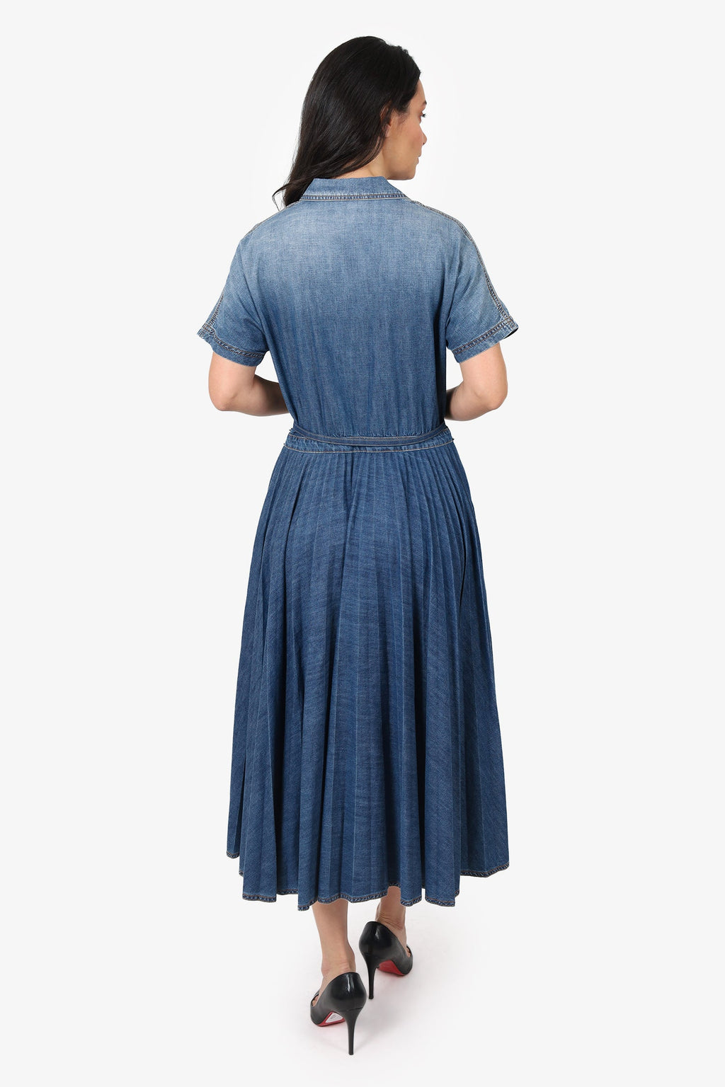 Christian Dior Denim Short Sleeve Pleated Dress Size 10