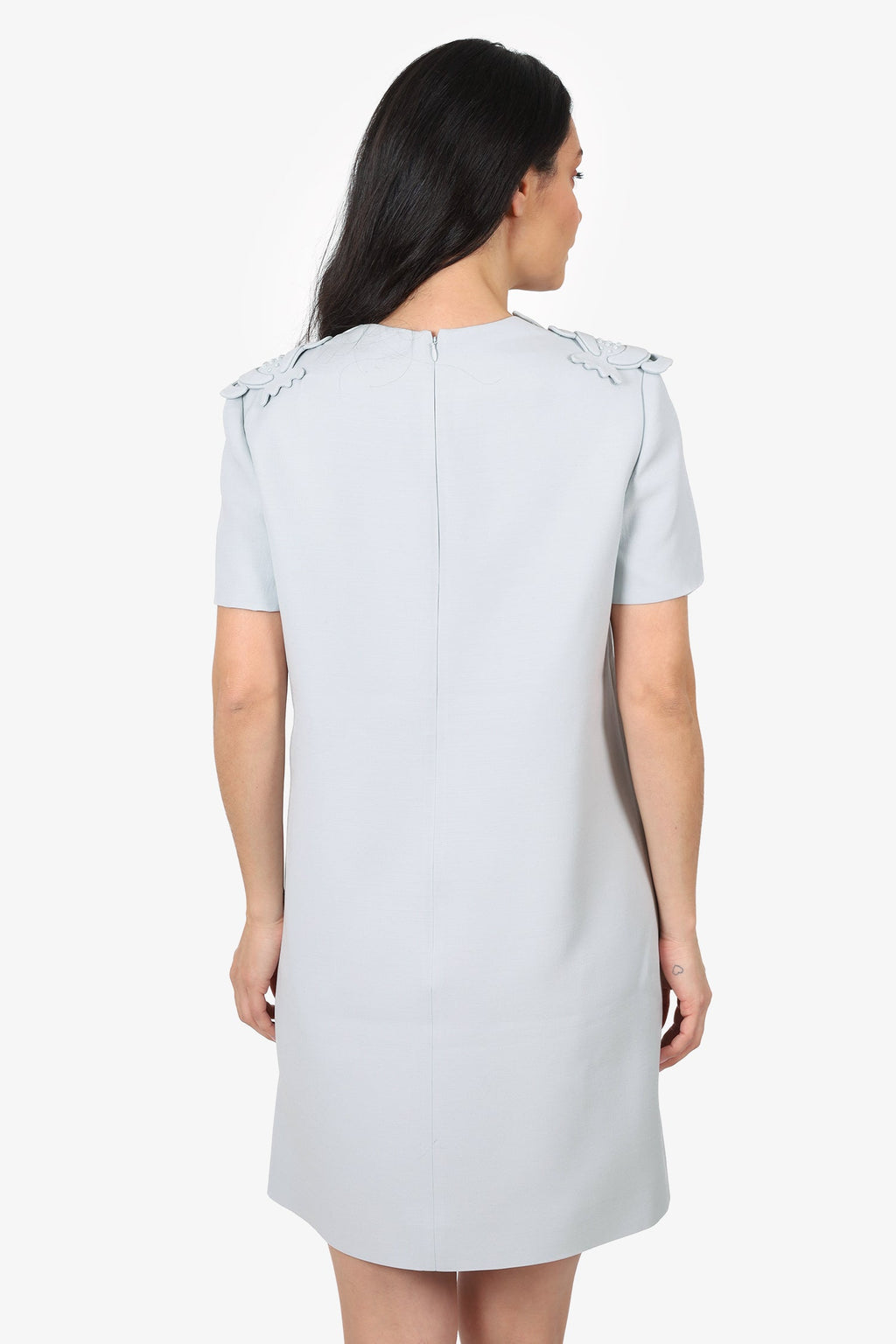Valentino Blue Wool Floral Applique Mini Dress Size 46