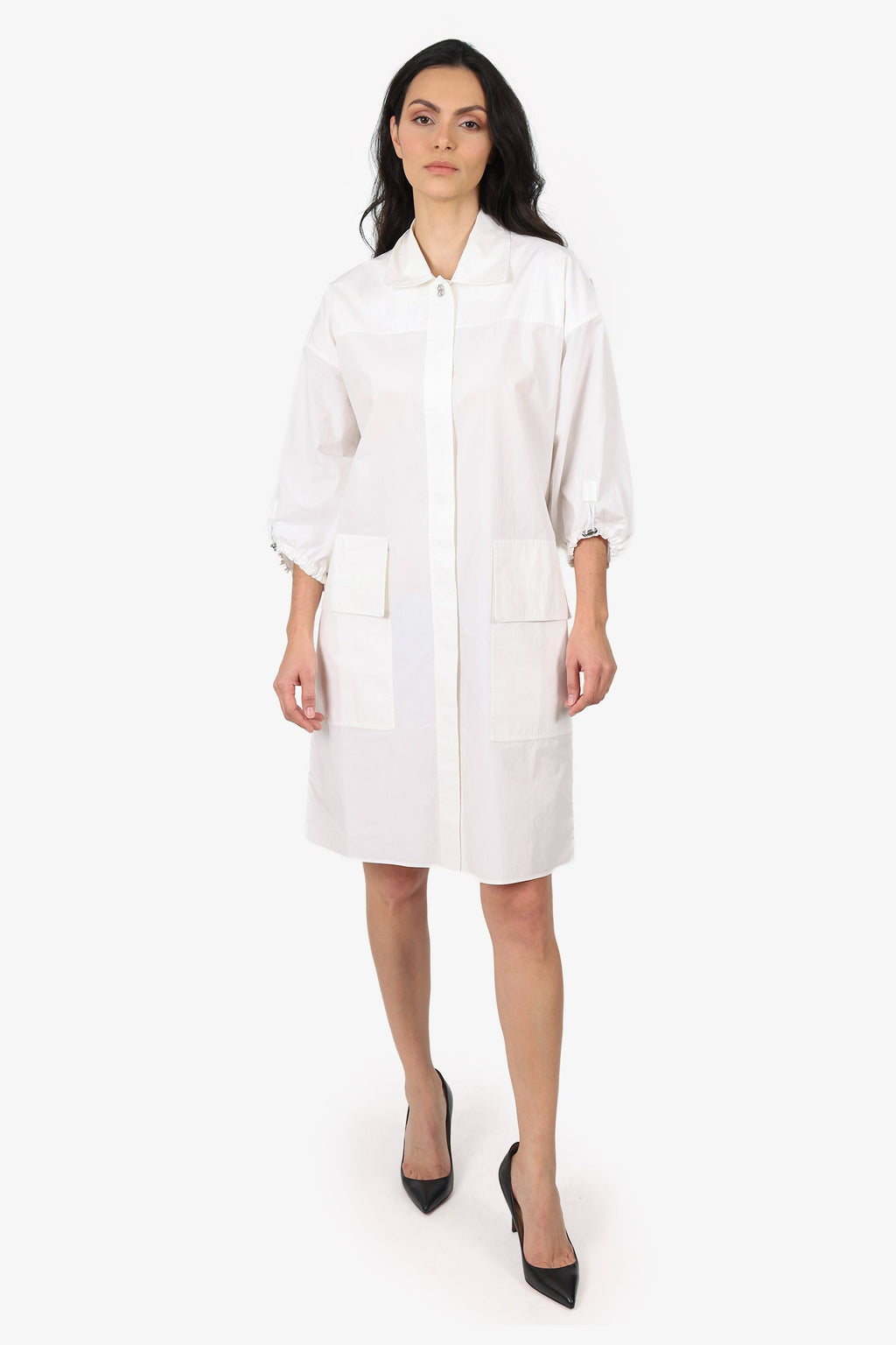 Hermès White Poplin Toggle Detail Dress Estimated Size M