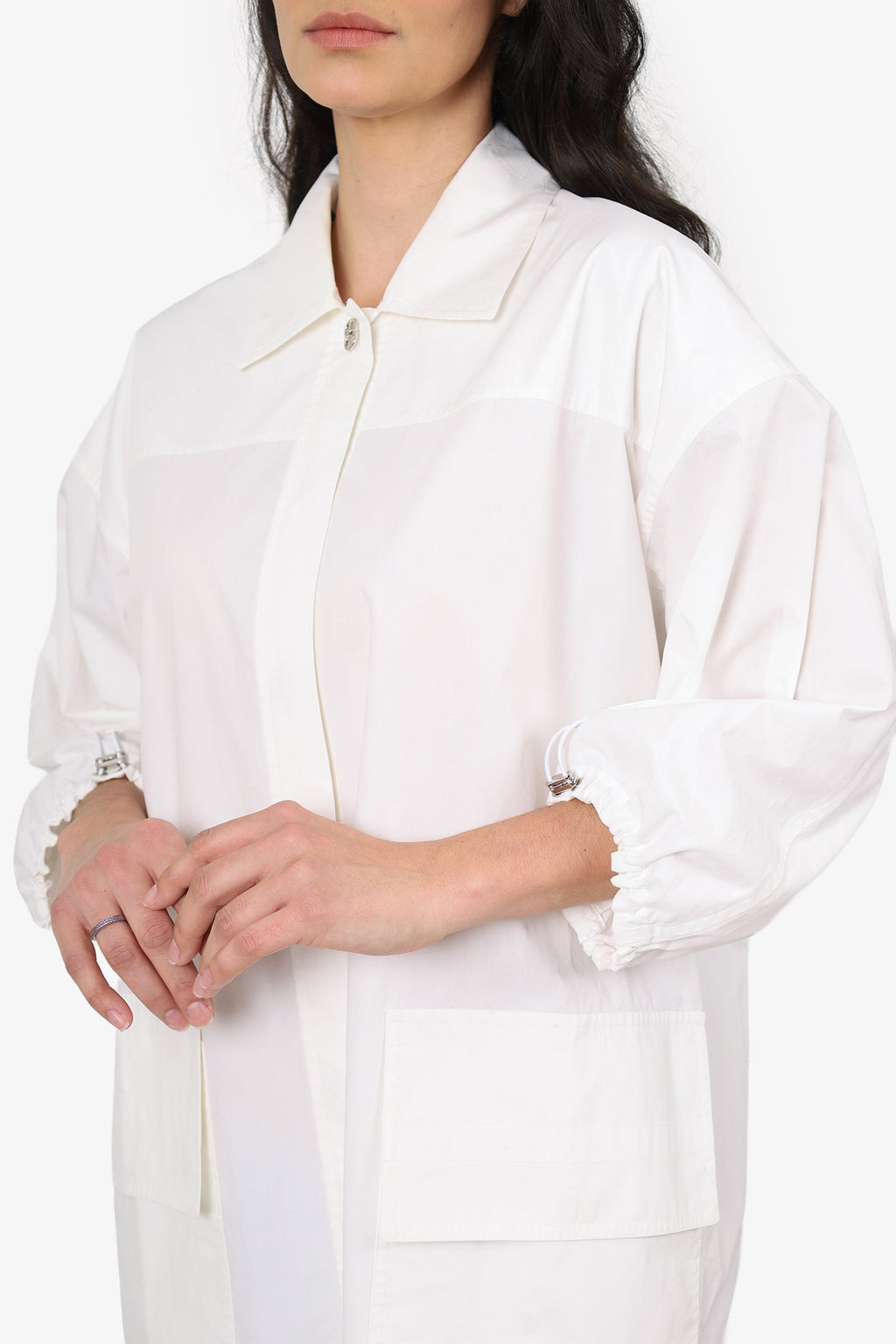 Hermès White Poplin Toggle Detail Dress Estimated Size M