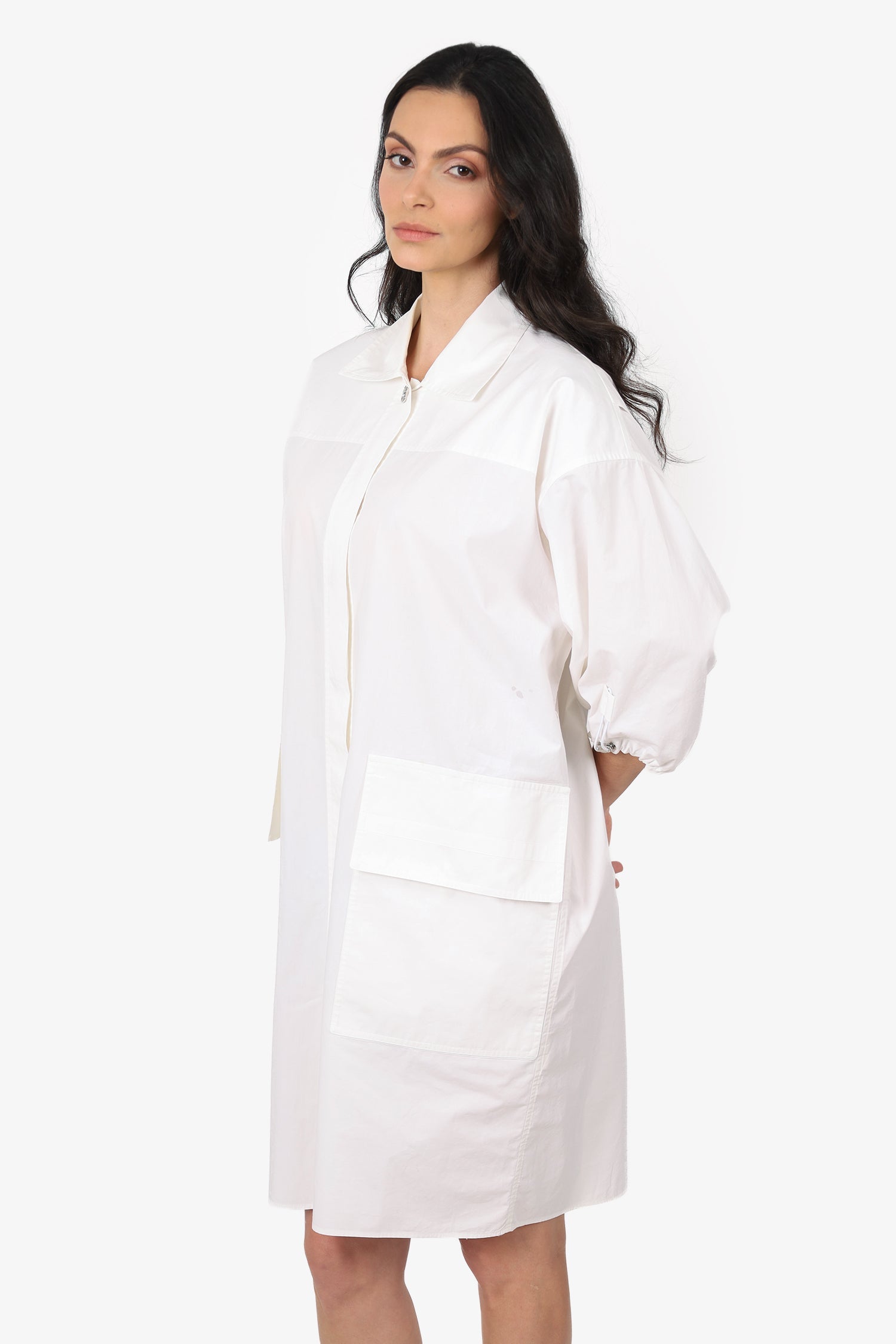 Hermès White Poplin Toggle Detail Dress Estimated Size M