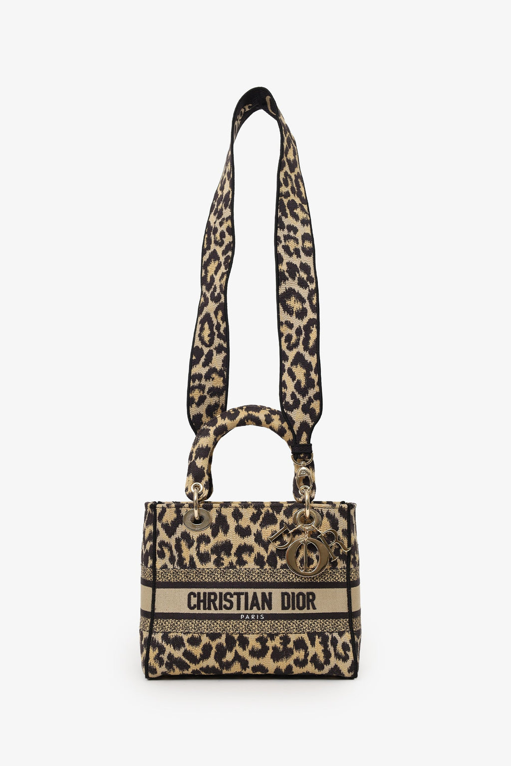 Christian Dior 2021 Leopard Print Canvas Medium Lady Dior Bag with Strap