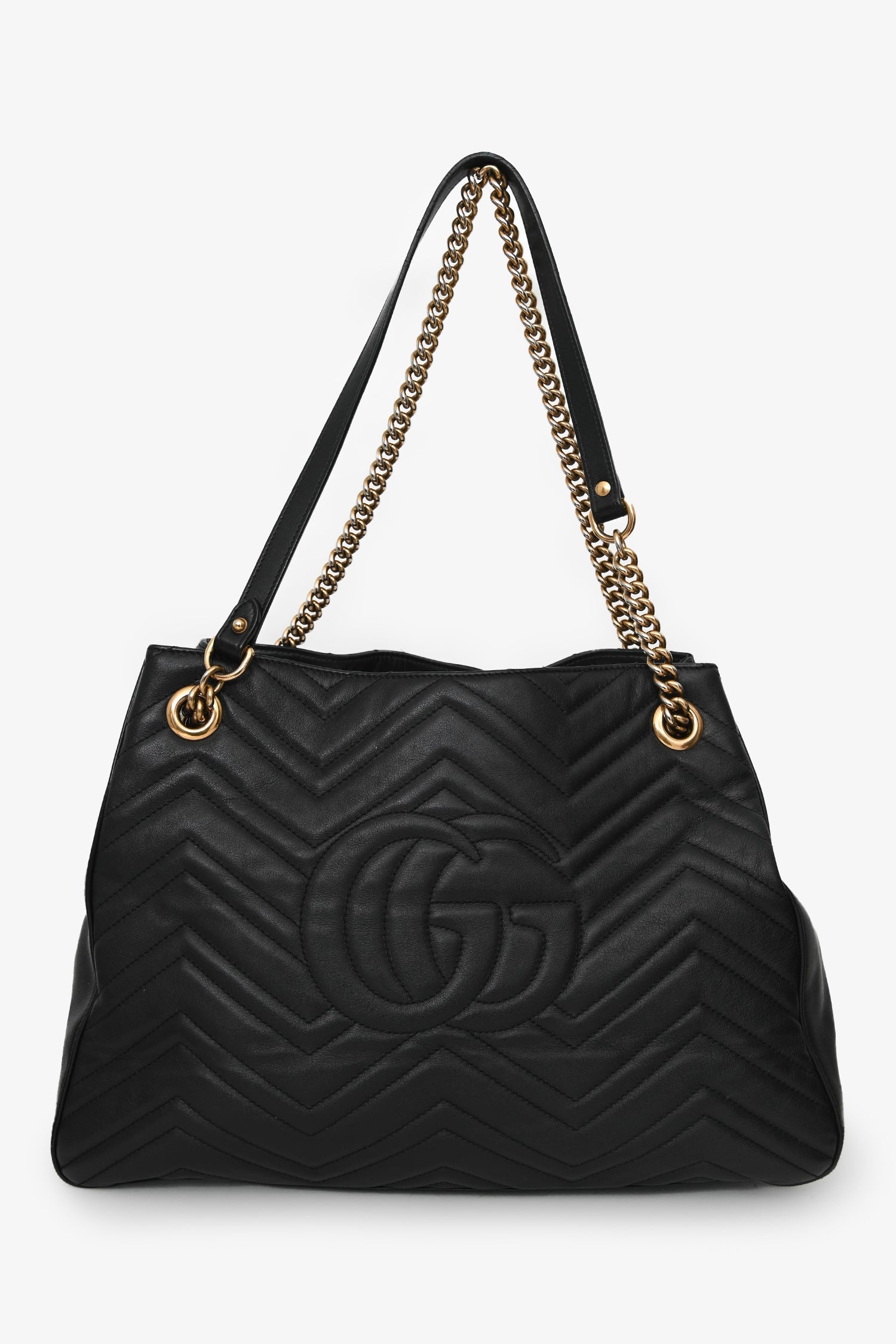 Gucci Black Chevron Leather Marmont Tote Bag