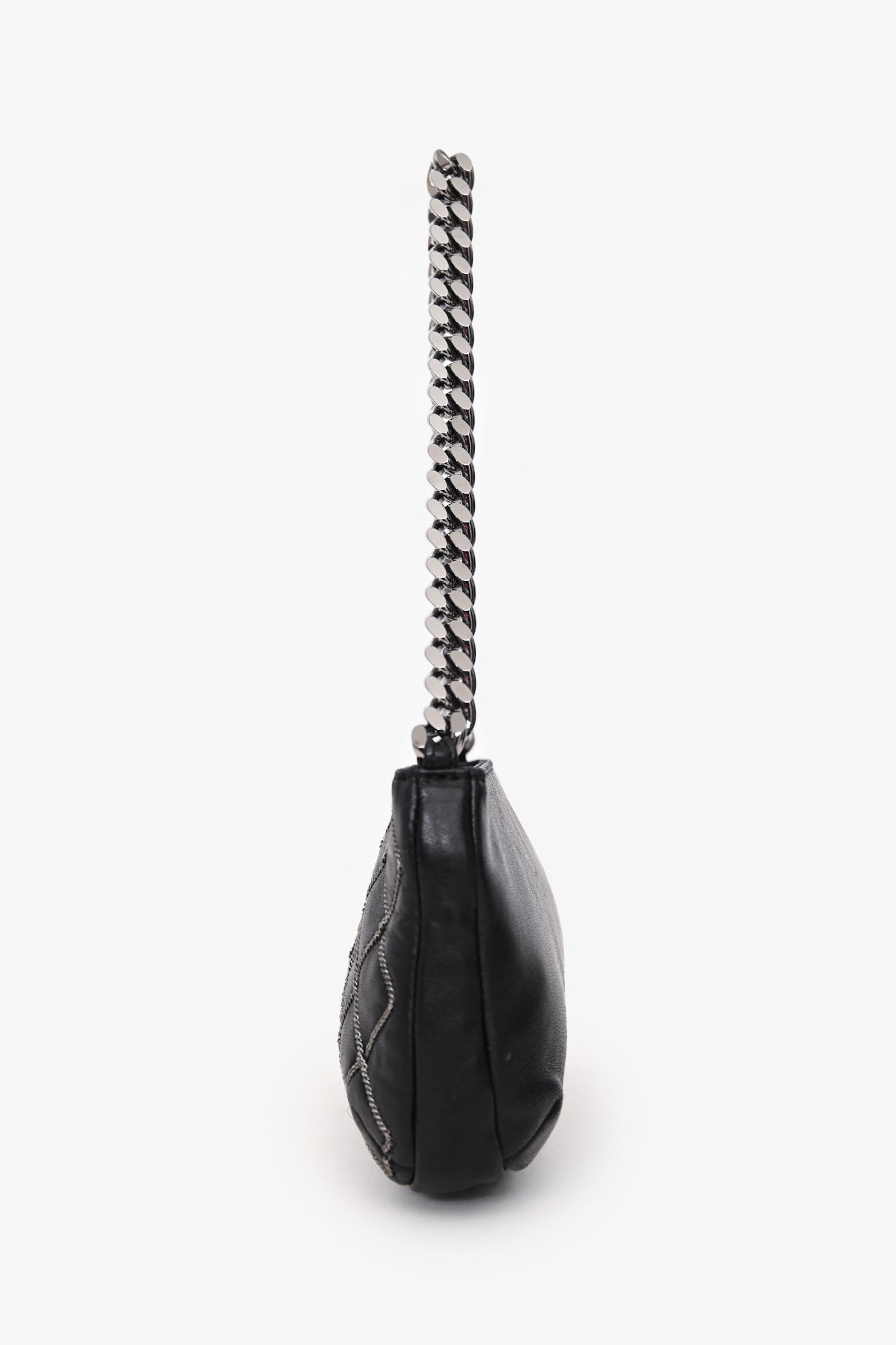 Pre-Loved Chanel™ 2004/05 Black Leather Chain Stitch Pochette Shoulder Bag