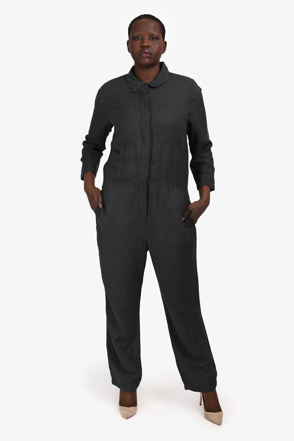 James Perse Grey Cotton Button Down Jumpsuit Size 3