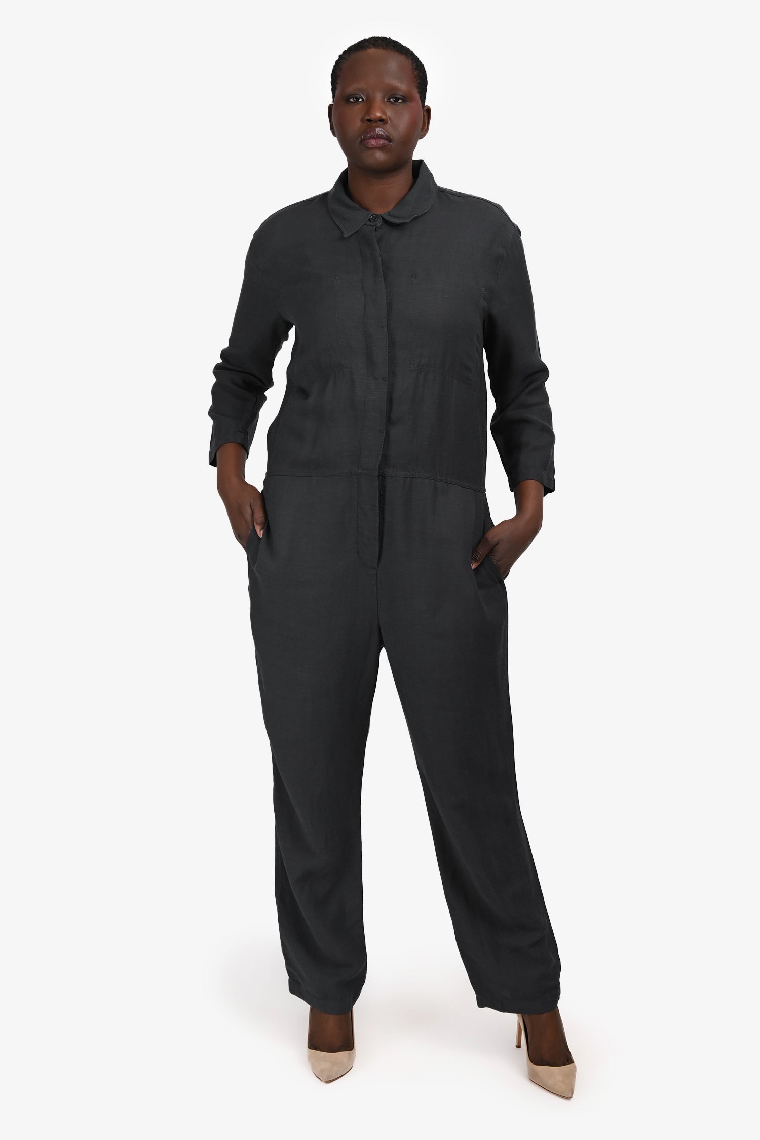 James Perse Grey Cotton Button Down Jumpsuit Size 3