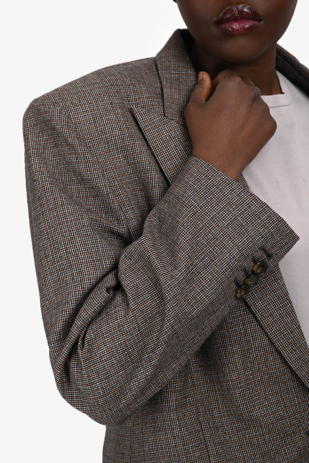 Stella McCartney Grey/Brown Wool Plaid Padded Shoulder Blazer Size 42