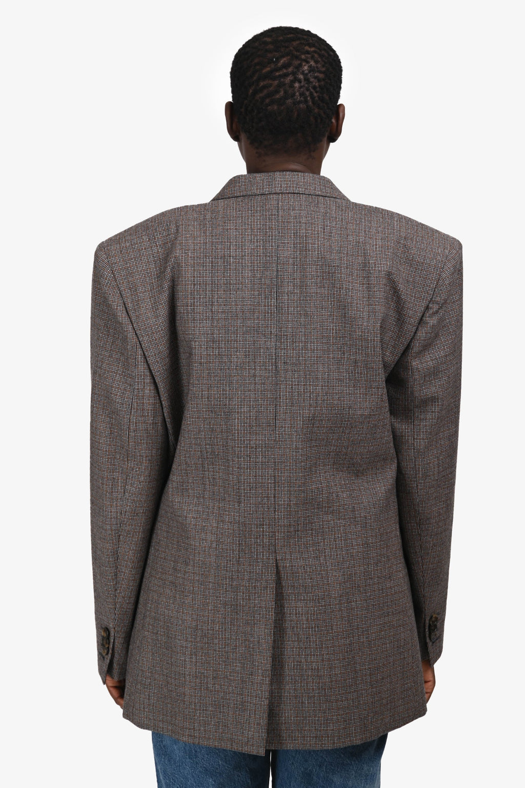 Stella McCartney Grey/Brown Wool Plaid Padded Shoulder Blazer Size 42