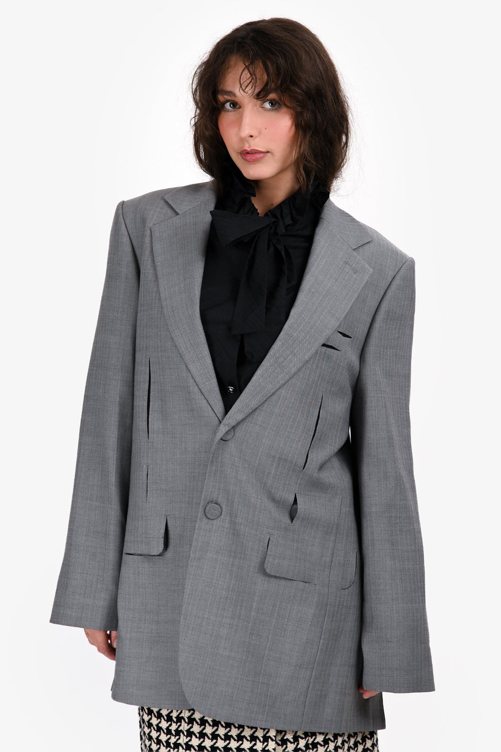 Ader Error Light Grey Wool Herringbone Cut Out Dellne Blazer Size A2
