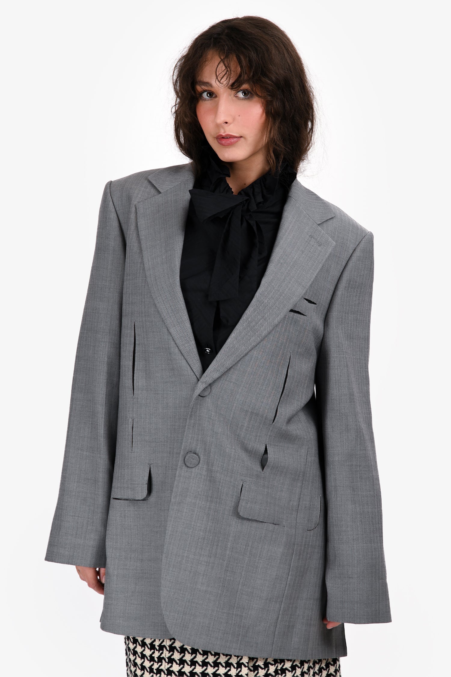 Ader Error Light Grey Wool Herringbone Cut Out Dellne Blazer Size A2