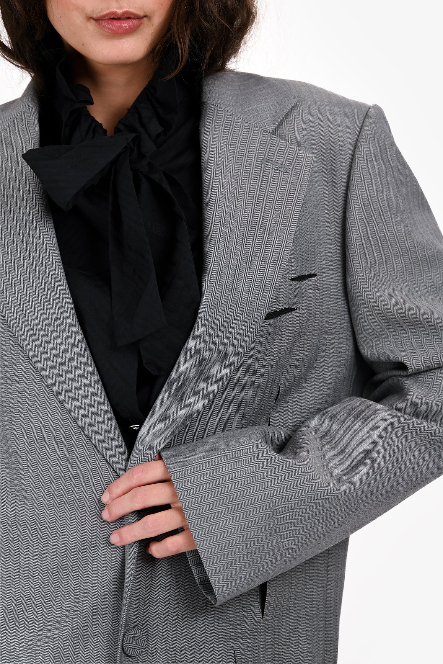 Ader Error Light Grey Wool Herringbone Cut Out Dellne Blazer Size A2