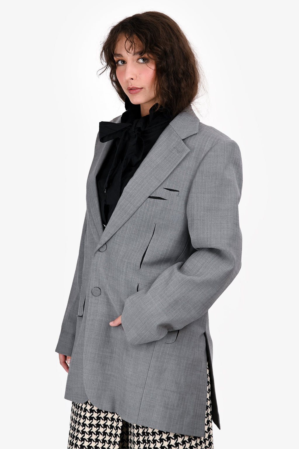 Ader Error Light Grey Wool Herringbone Cut Out Dellne Blazer Size A2