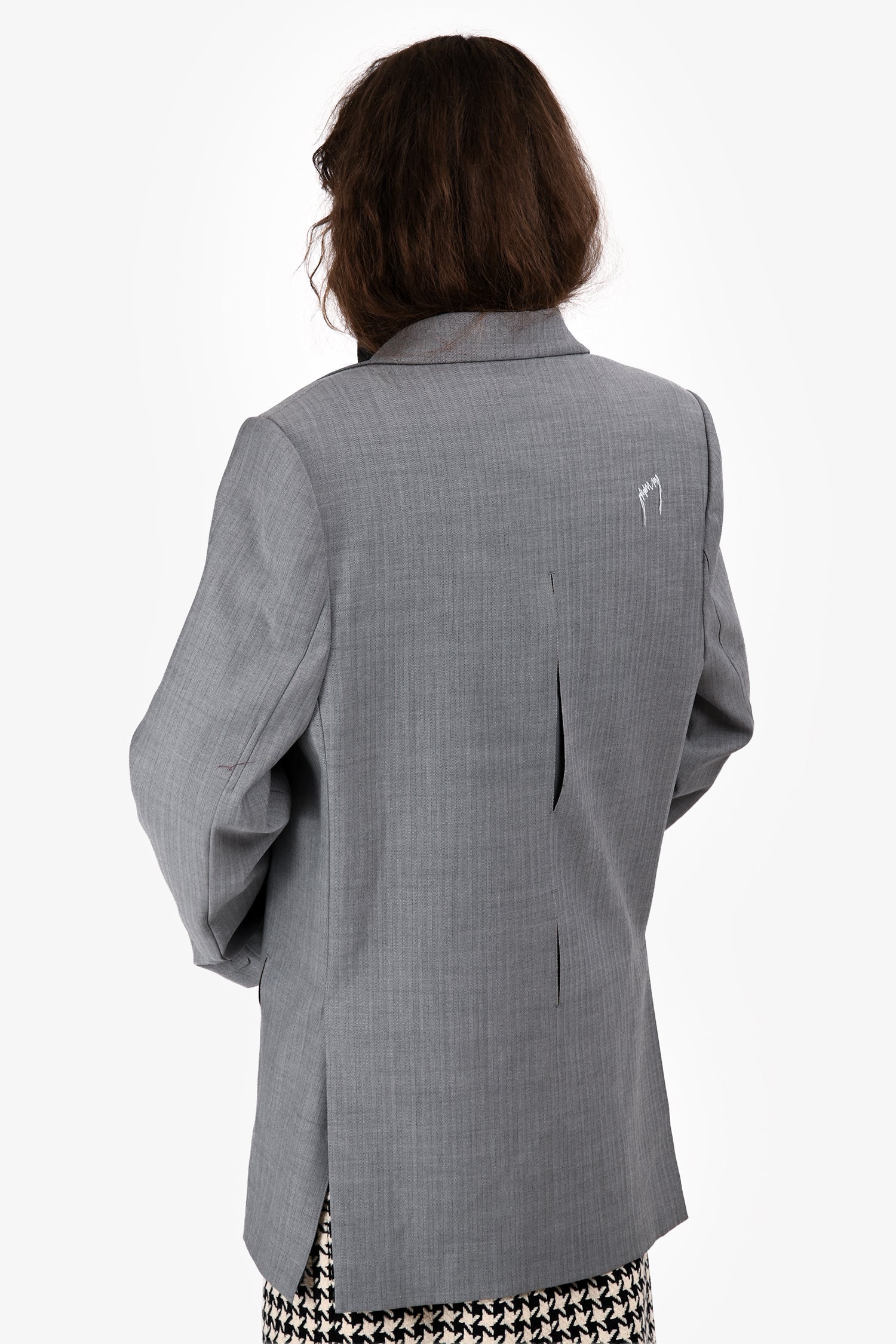 Ader Error Light Grey Wool Herringbone Cut Out Dellne Blazer Size A2