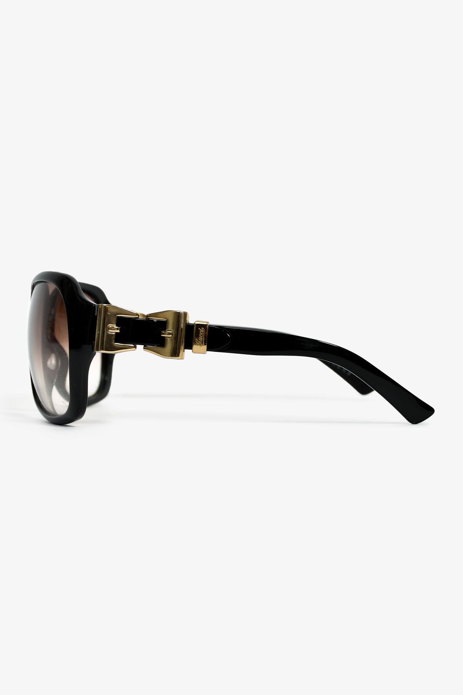 Gucci Black Gold Tone Buckle Detail Oversized Sunglasses