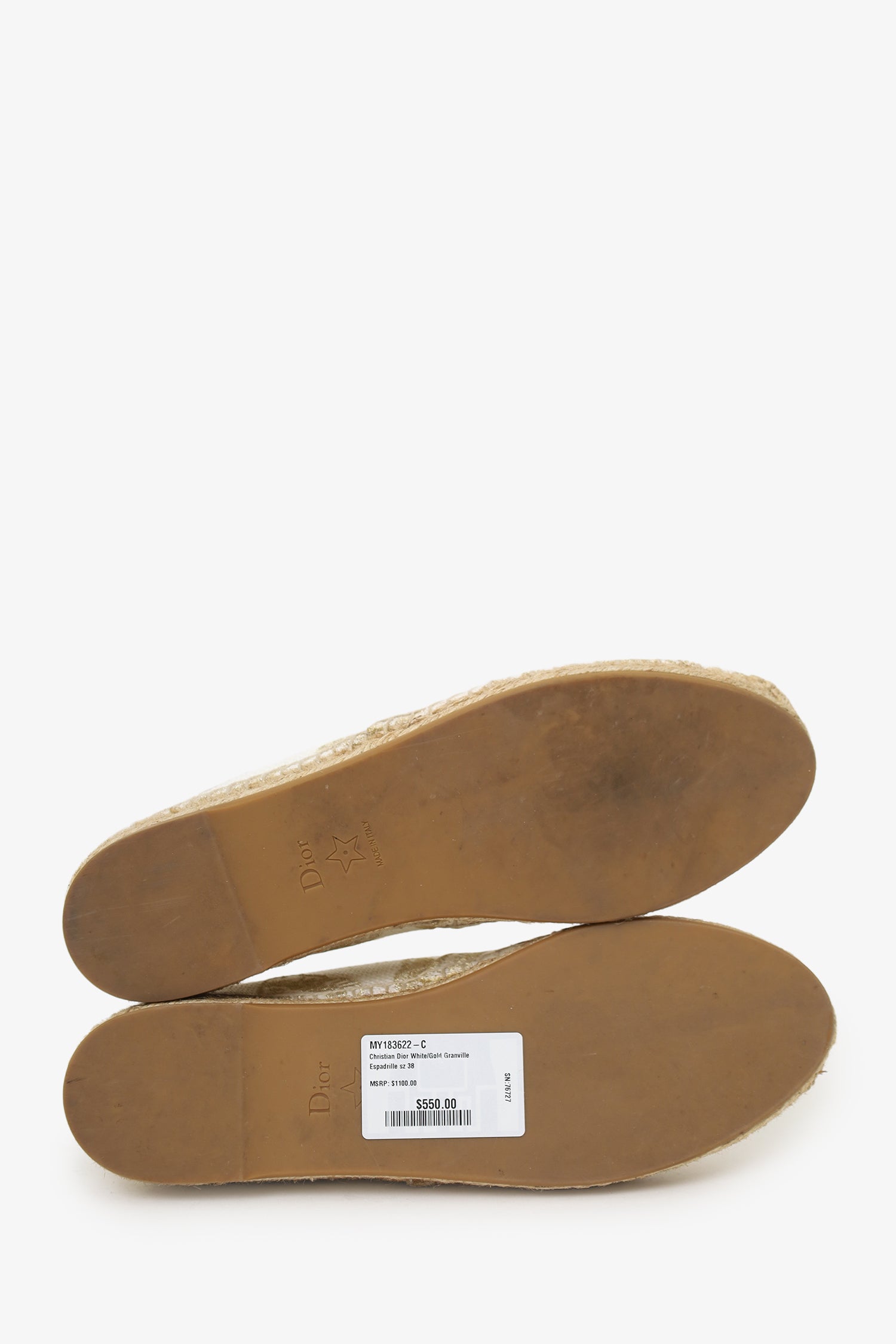 Christian Dior White/Gold Granville Espadrille Size 38