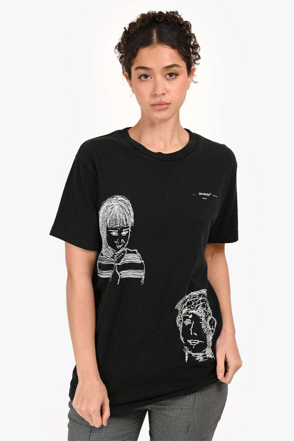 Off-White c/o Virgil Abloh Black/White Embroidered Graphic T-Shirt Size M