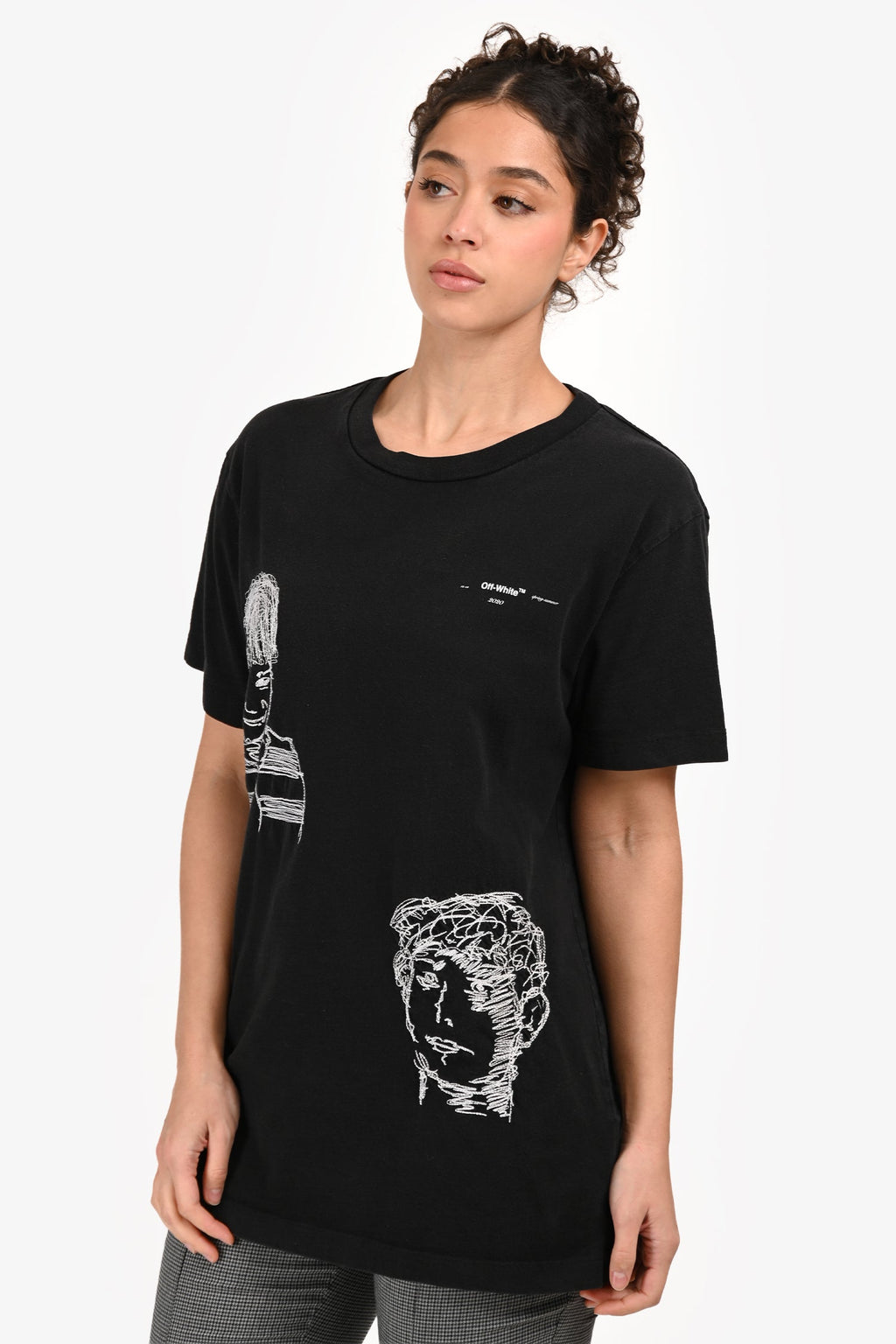 Off-White c/o Virgil Abloh Black/White Embroidered Graphic T-Shirt Size M