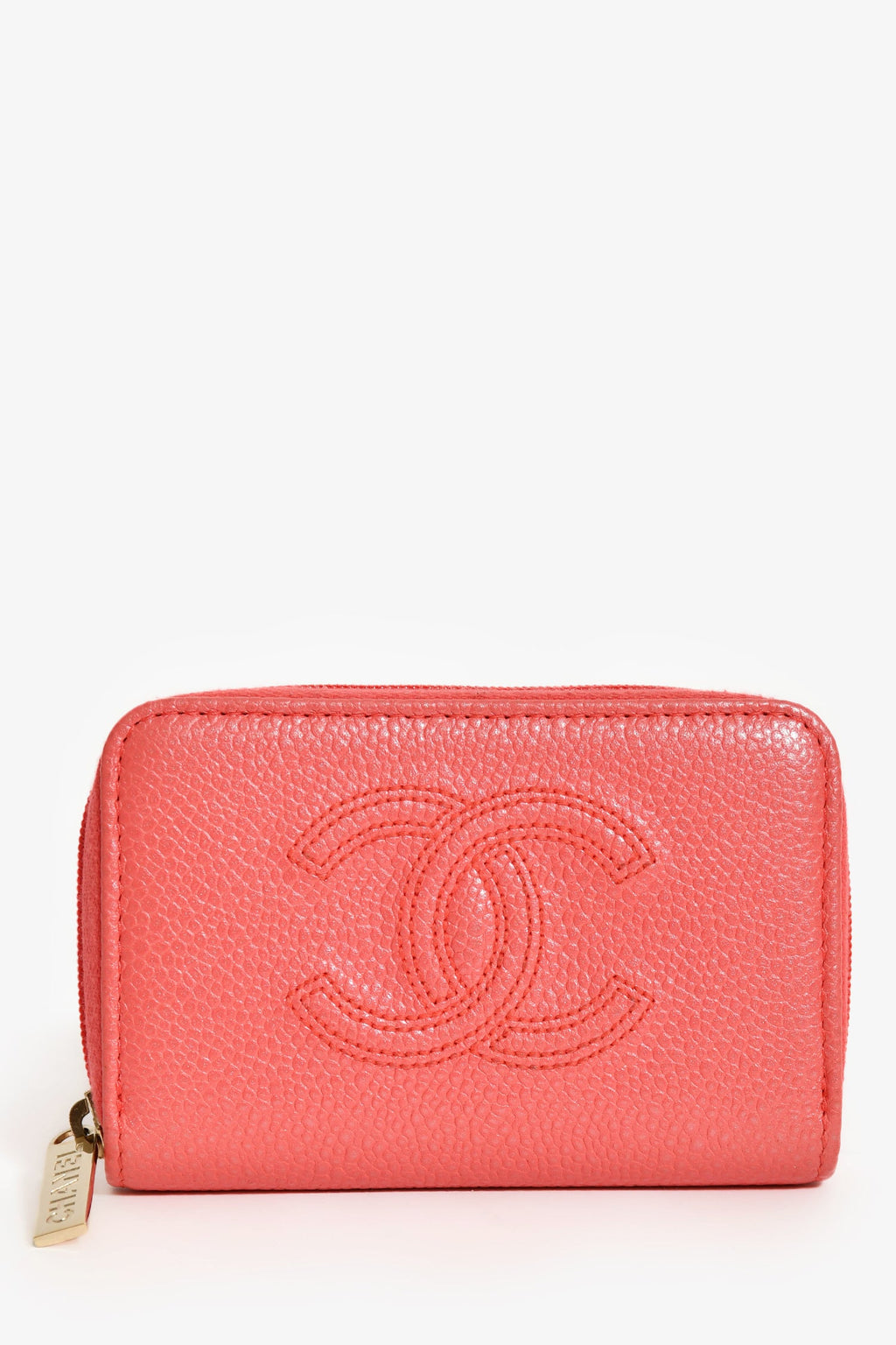 Pre-Loved Chanel™ 2018-19 Pink Caviar Leather Zip Coin Pouch