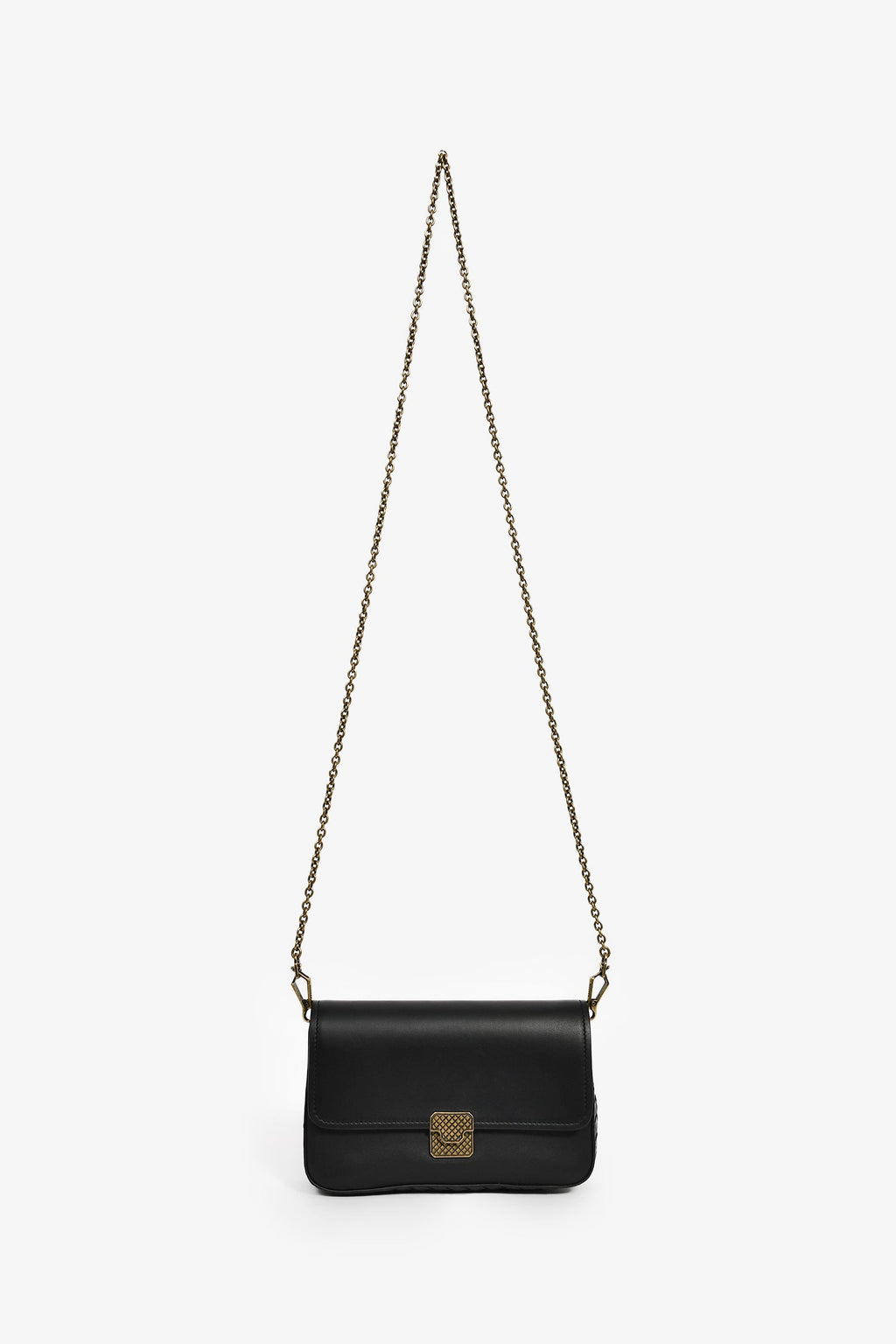 Bottega Veneta Black Leather Intrecciato Detail Wallet On Chain