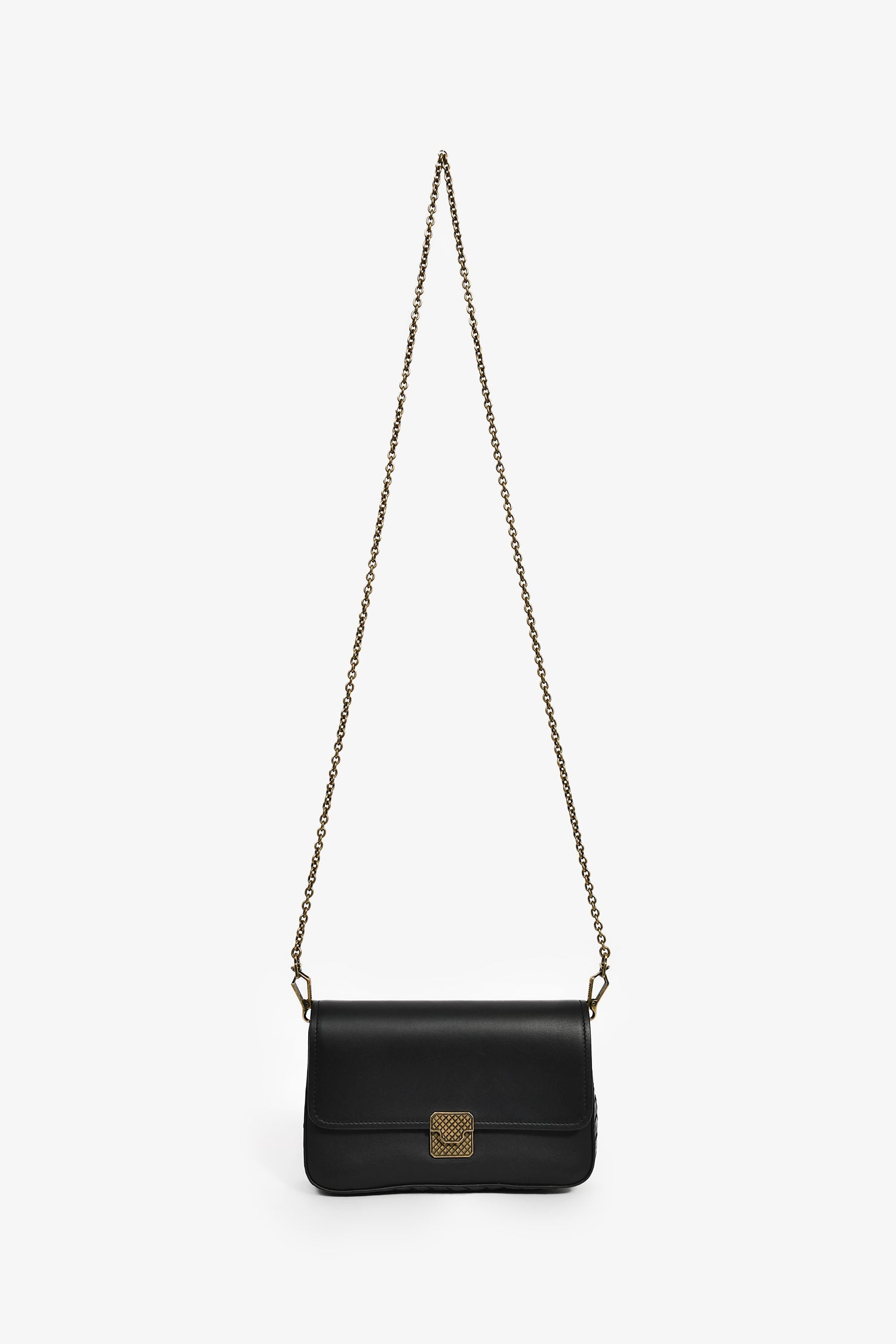 Bottega Veneta Black Leather Intrecciato Detail Wallet On Chain