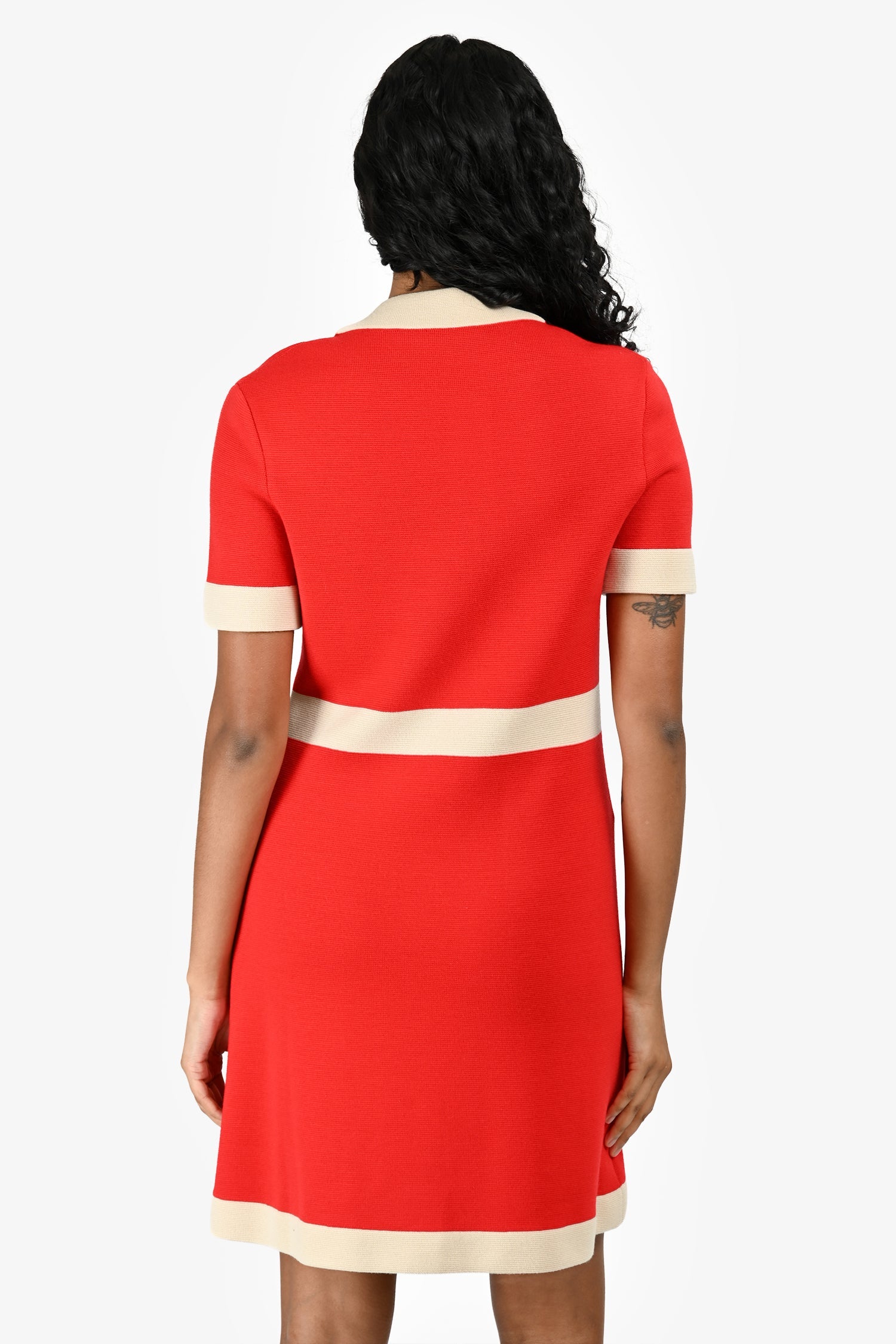 Gucci Red/Cream GG Logo Short Sleeve V Neck Dress Size XS