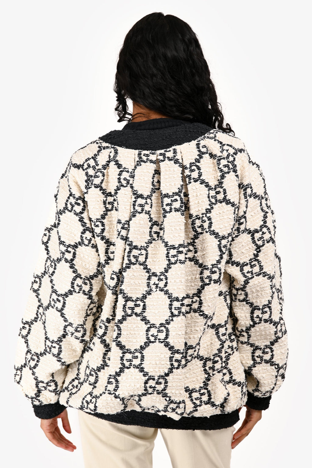 Gucci 2019 White/Black GG Supreme Oversize Tweed Jacket Size 36