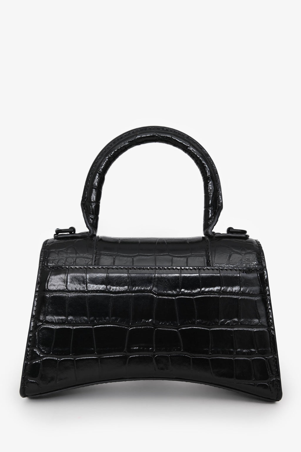 Balenciaga Black Croc Embossed XS Hourglass Top Handle Bag With Strap