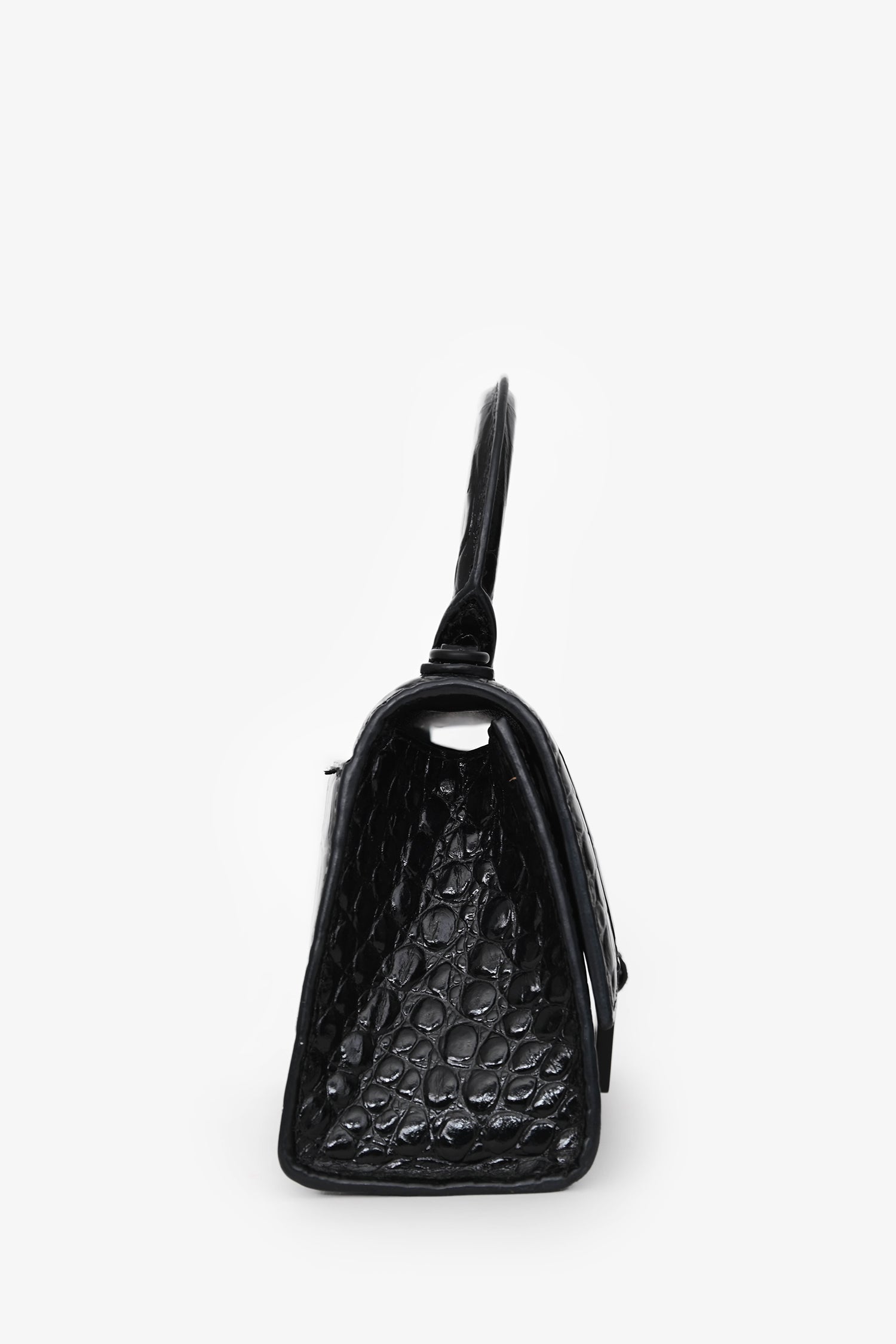 Balenciaga Black Croc Embossed XS Hourglass Top Handle Bag With Strap