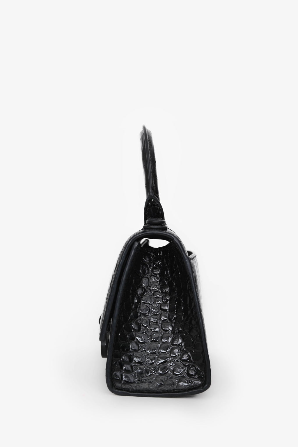 Balenciaga Black Croc Embossed XS Hourglass Top Handle Bag With Strap
