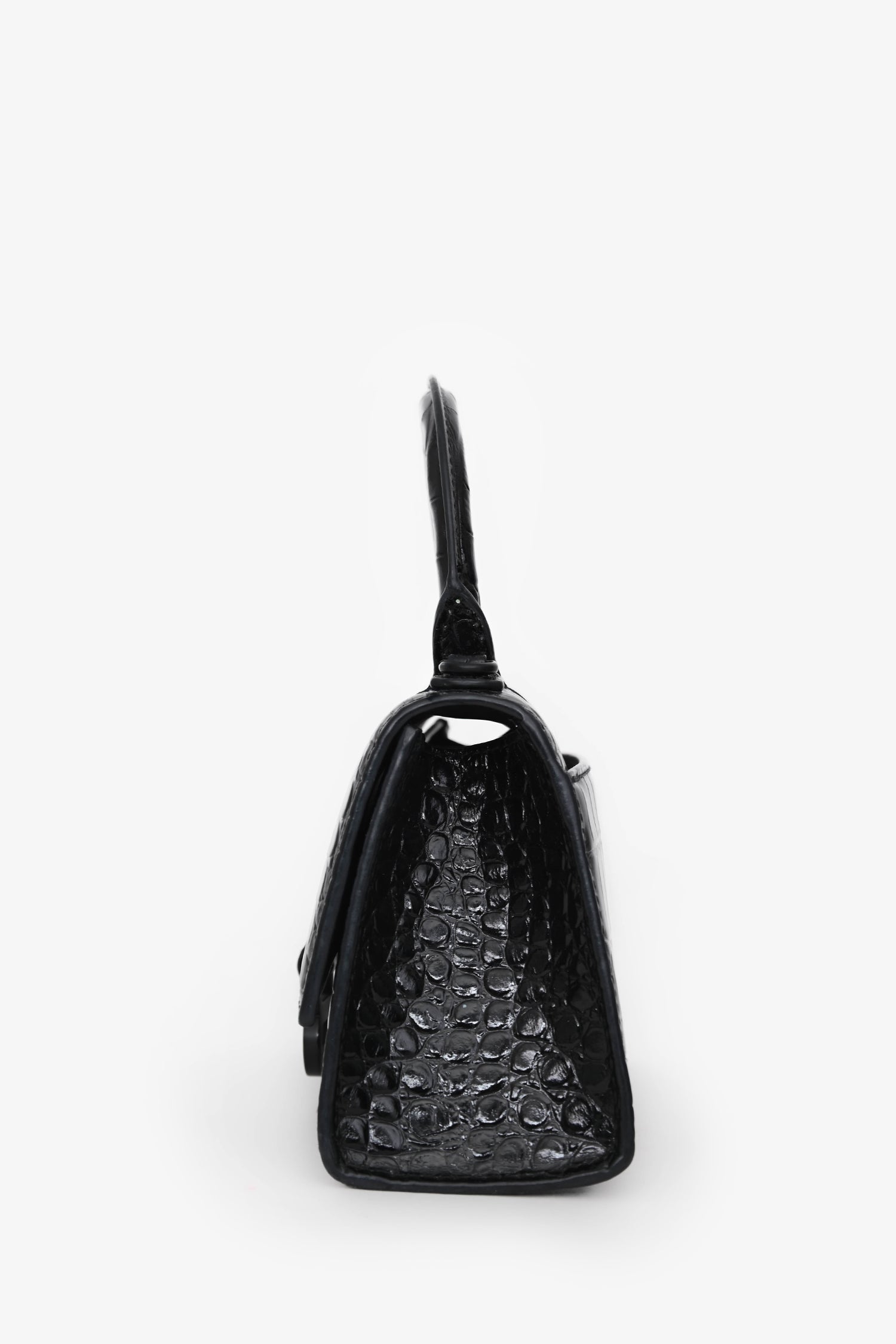 Balenciaga Black Croc Embossed XS Hourglass Top Handle Bag With Strap