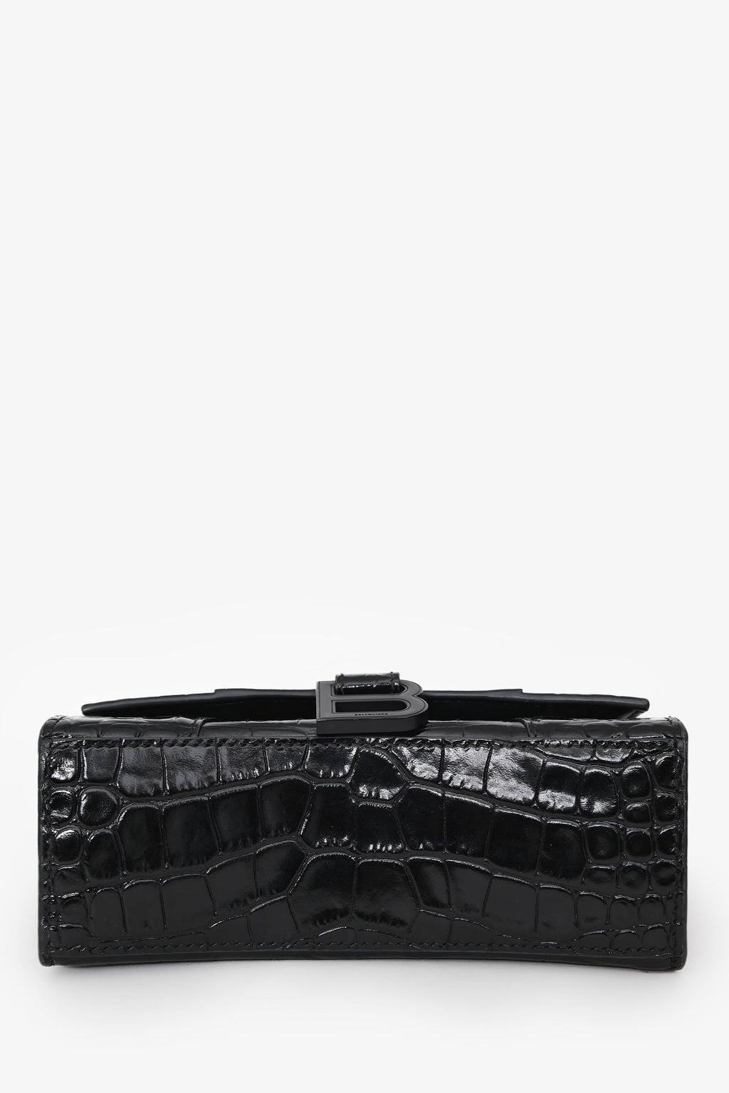 Balenciaga Black Croc Embossed XS Hourglass Top Handle Bag With Strap