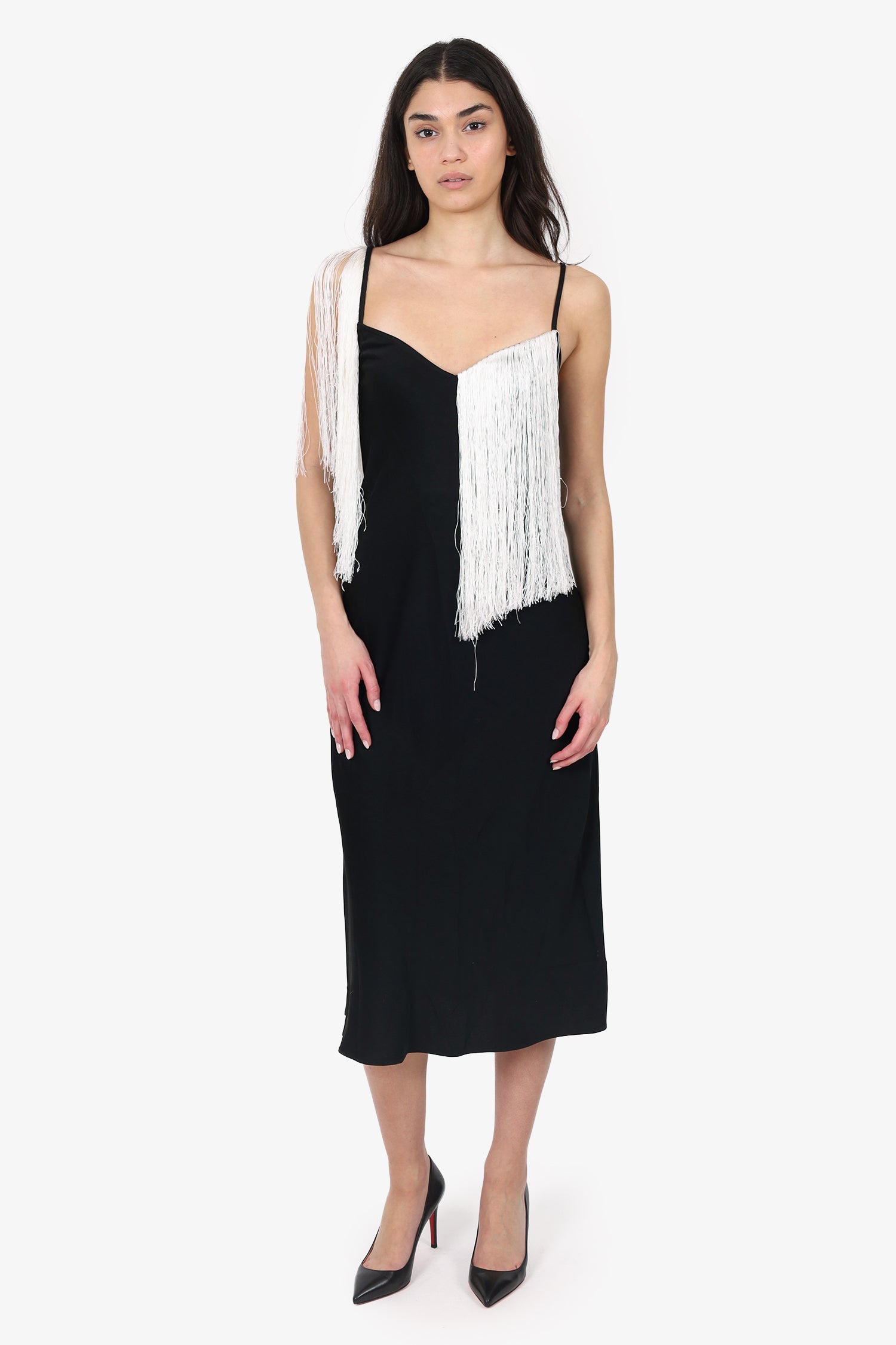 Ellery Black/White Fringe Strappy Dress Size 6