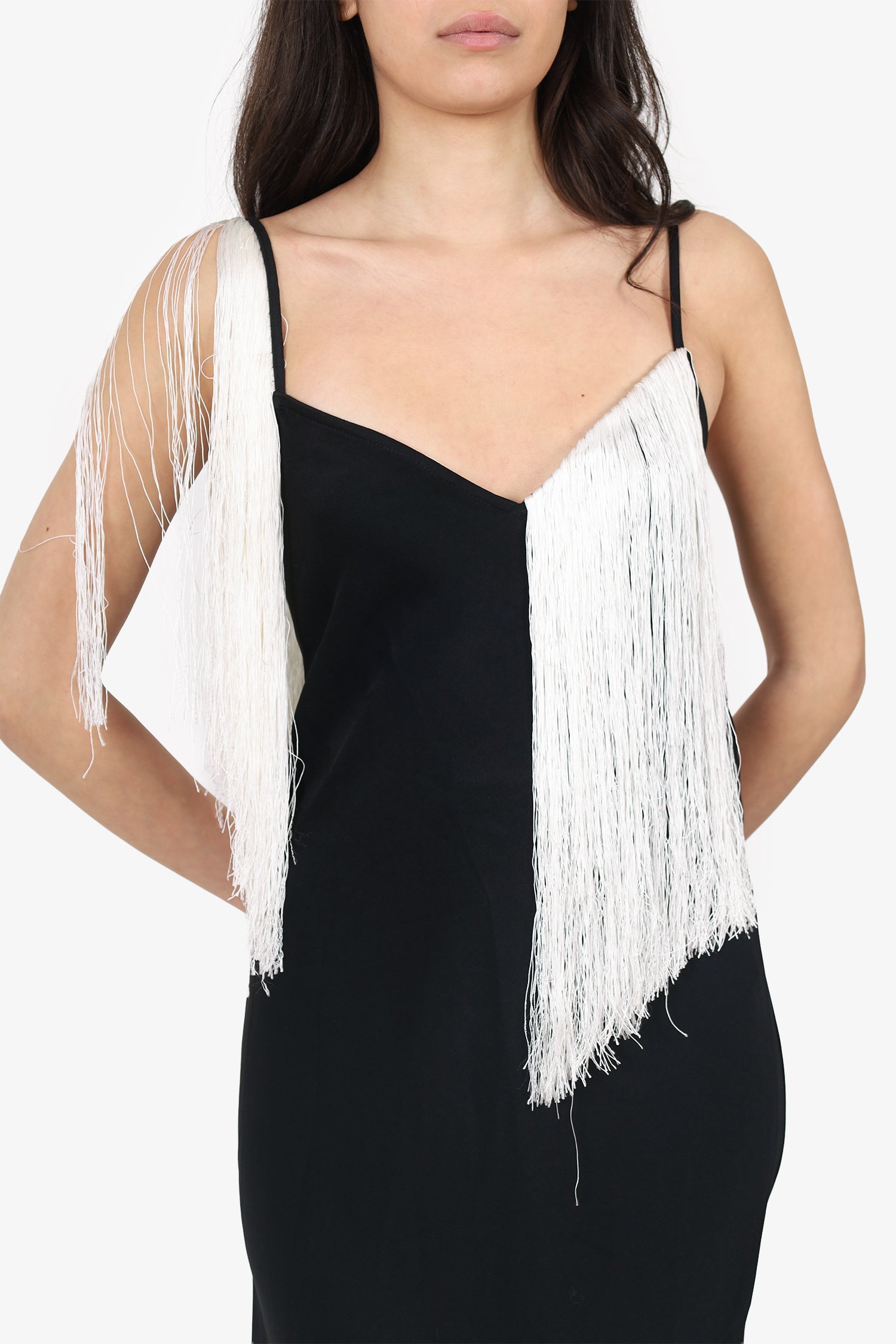 Ellery Black/White Fringe Strappy Dress Size 6